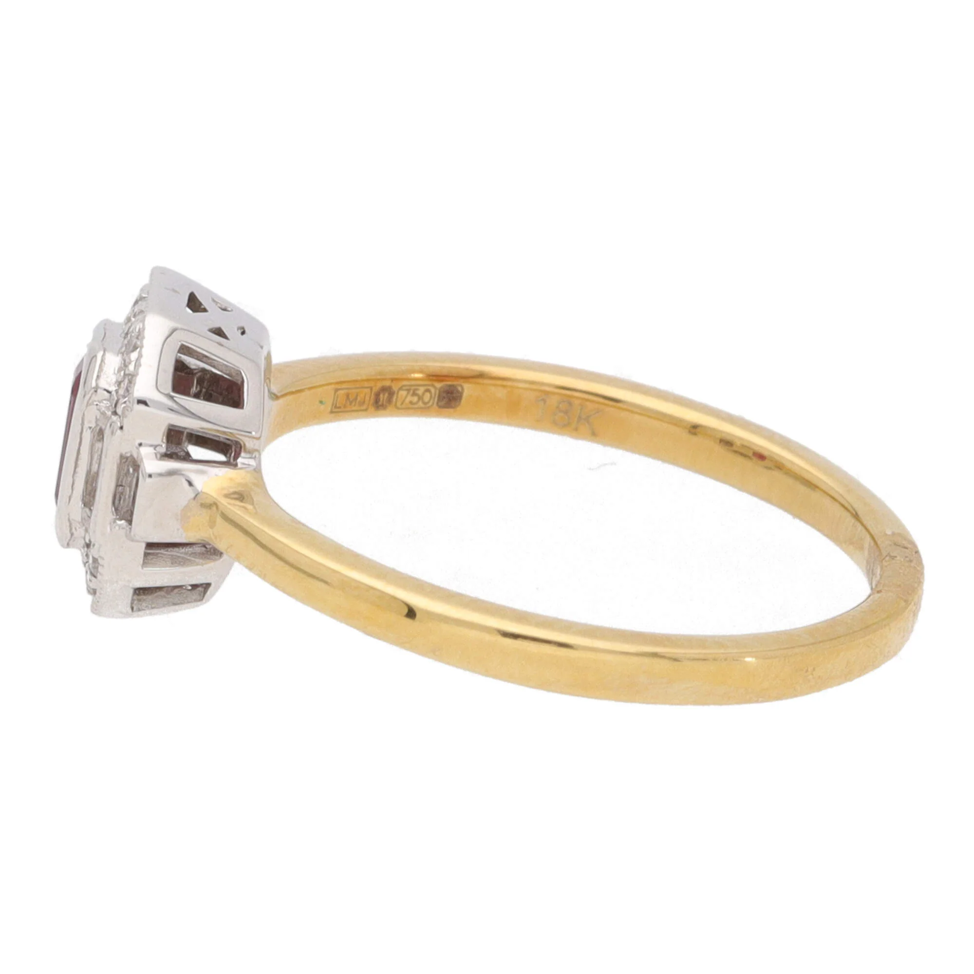 Ruby and Diamond 18ct Yellow and White Gold Rectangular Cluster Ring - Image 3