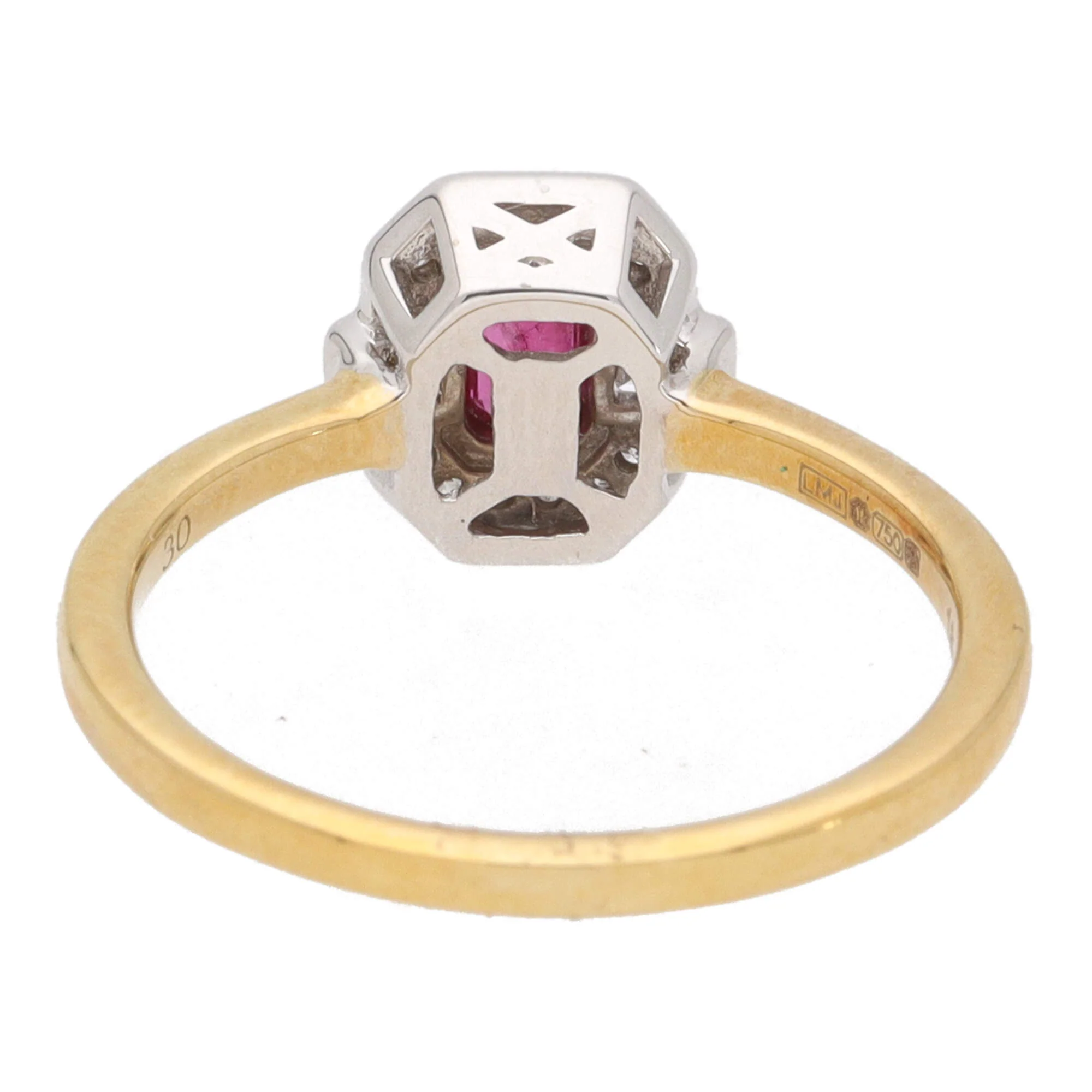 Ruby and Diamond 18ct Yellow and White Gold Rectangular Cluster Ring - Image 4