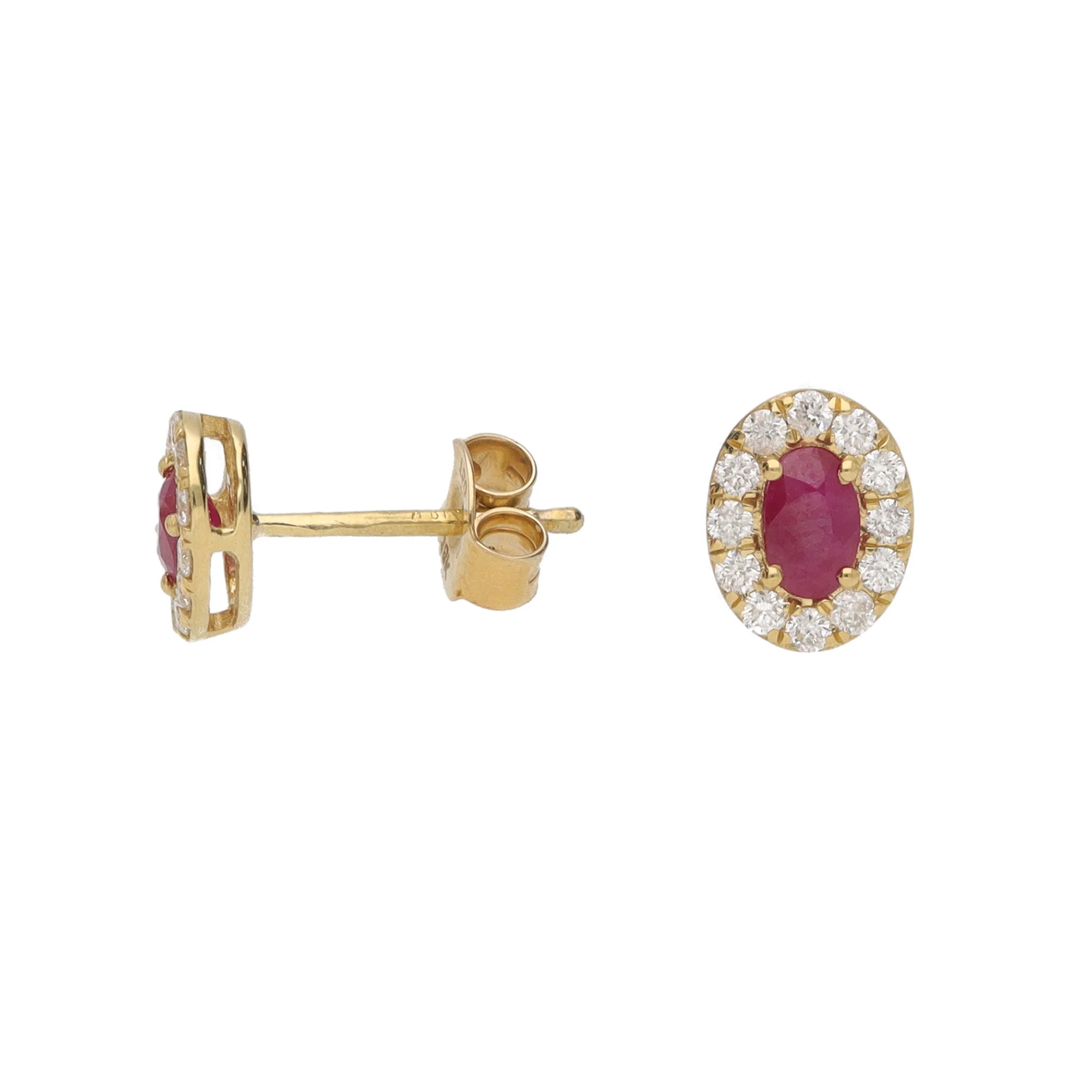 Ruby and Diamond 18ct Yellow Gold Cluster Stud Earrings - Image 2