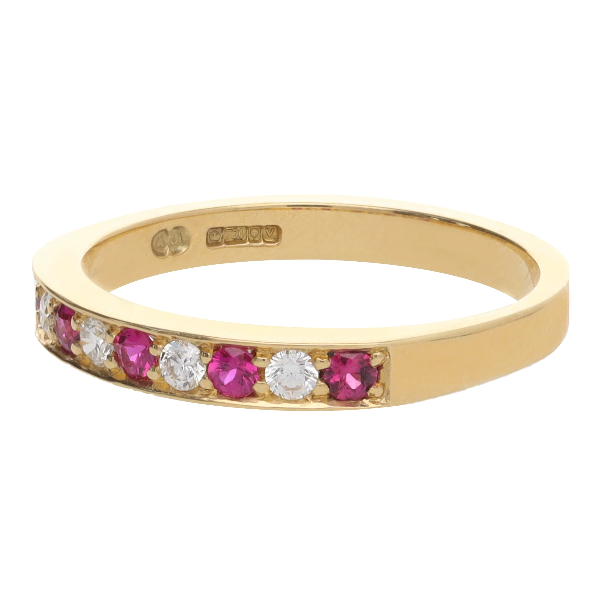 Ruby and Diamond 18ct Yellow Gold Half Eternity Ring - Image 3