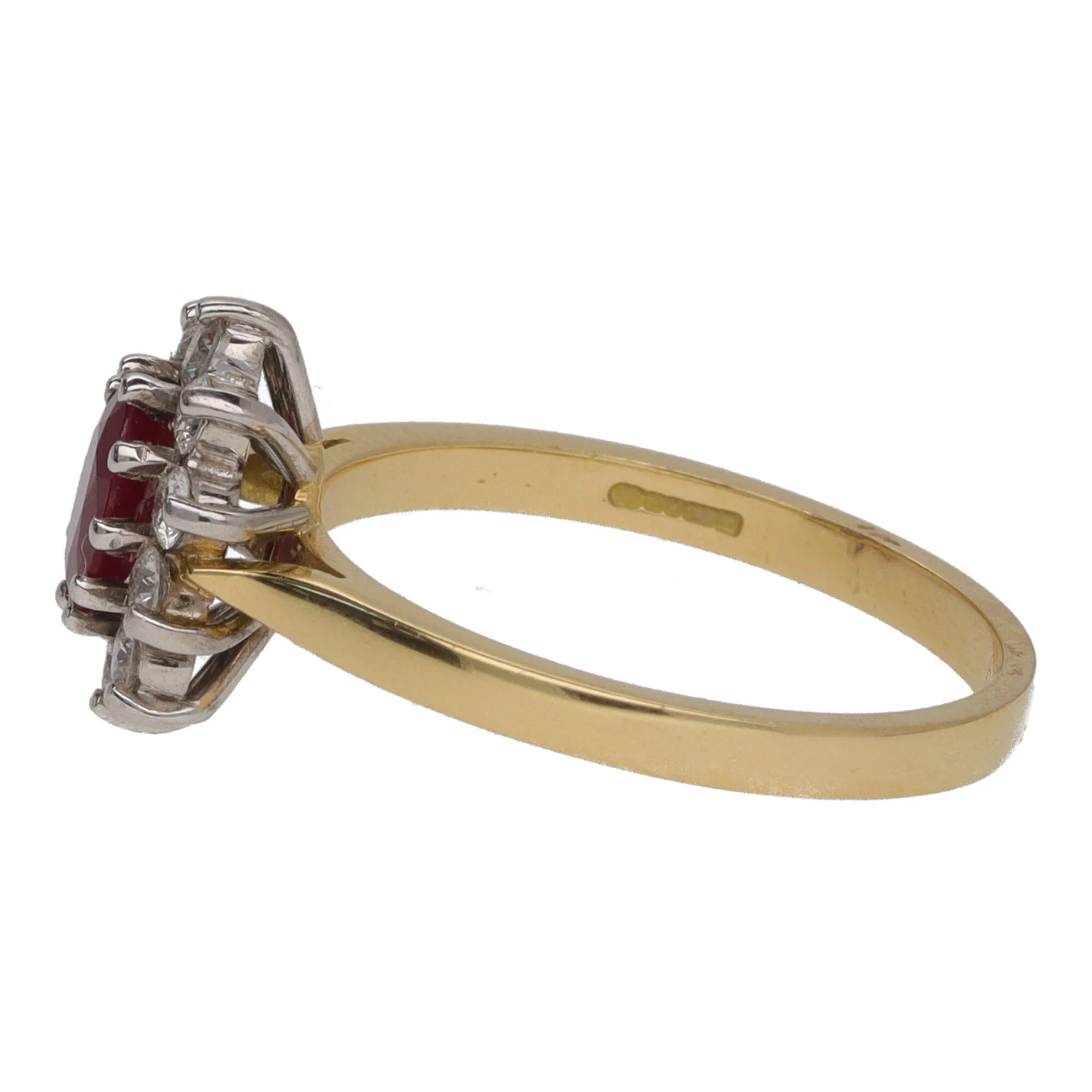 Ruby and Diamond 18ct Yellow Gold Oval Cluster Ring - Image 3