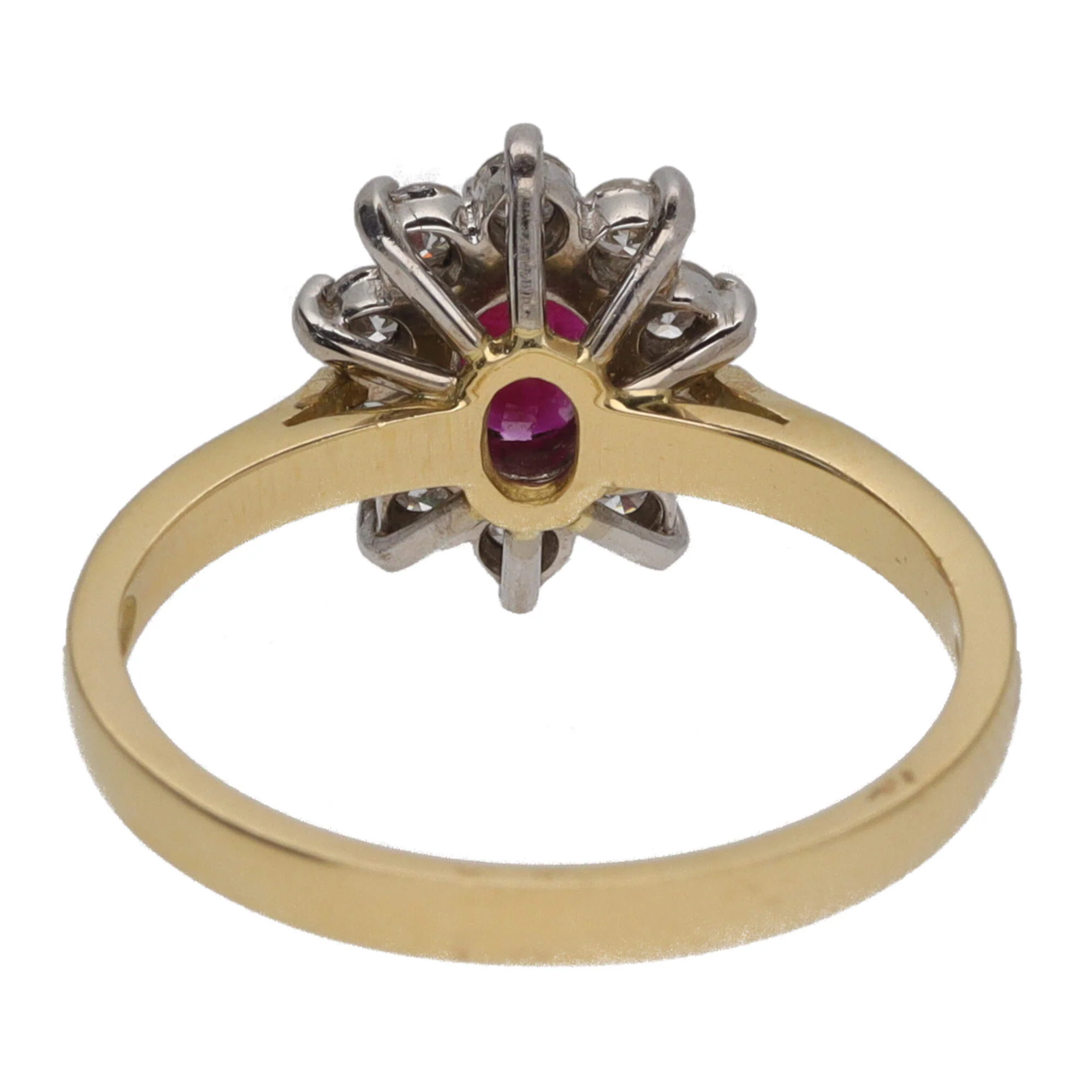 Ruby and Diamond 18ct Yellow Gold Oval Cluster Ring - Image 4