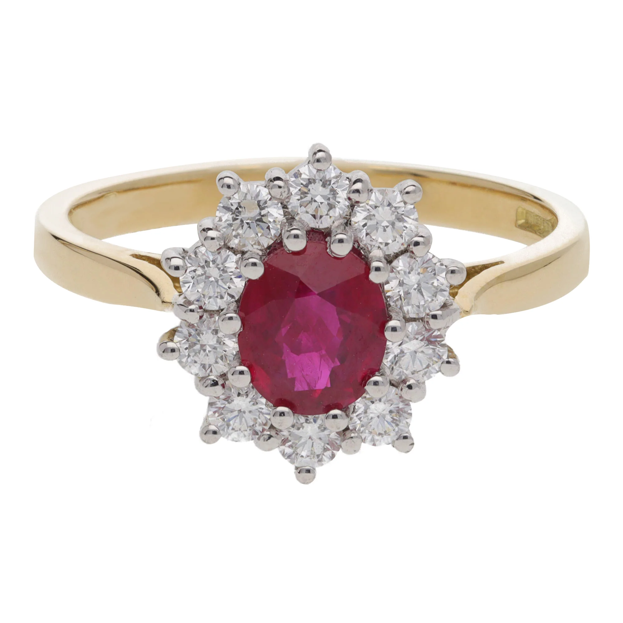 Ruby and Diamond 18ct Yellow Gold Oval Cluster Ring - Image 2