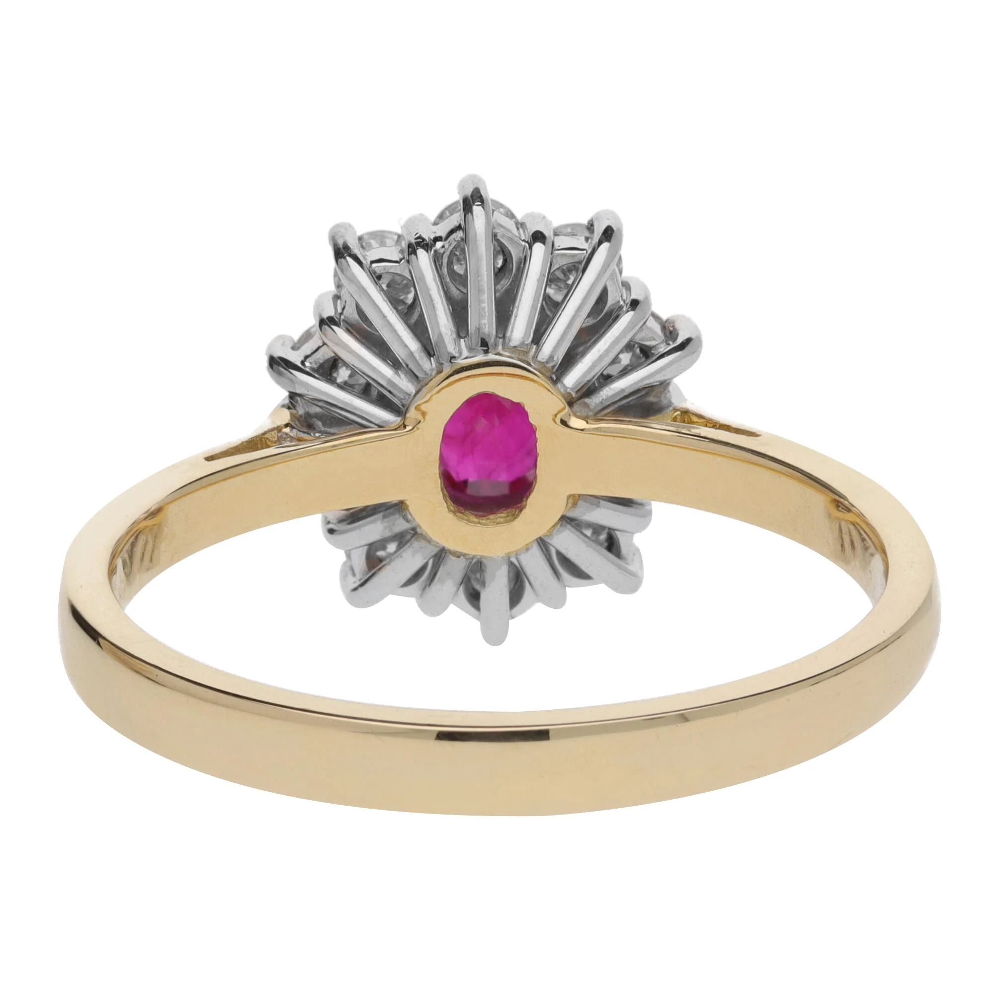 Ruby and Diamond 18ct Yellow Gold Oval Cluster Ring - Image 3