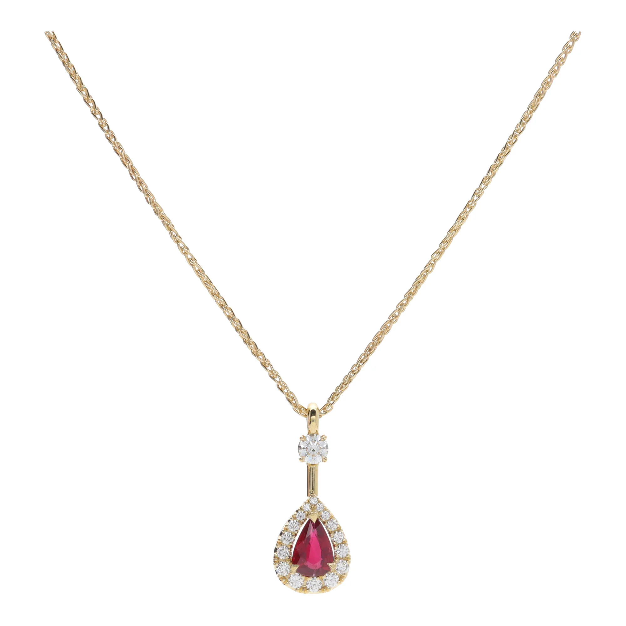 Ruby and Diamond 18ct Yellow Gold Pear Drop Cluster Necklace