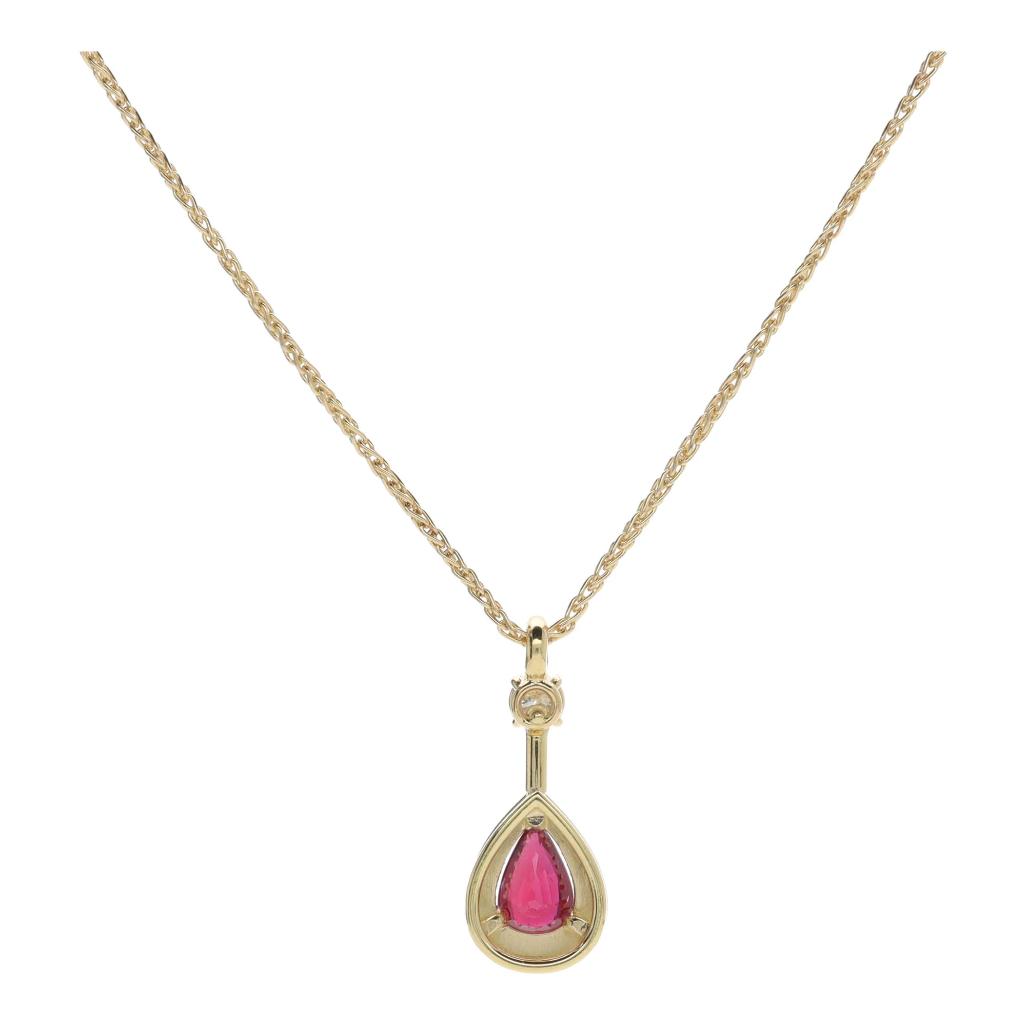 Ruby and Diamond 18ct Yellow Gold Pear Drop Cluster Necklace - Image 2