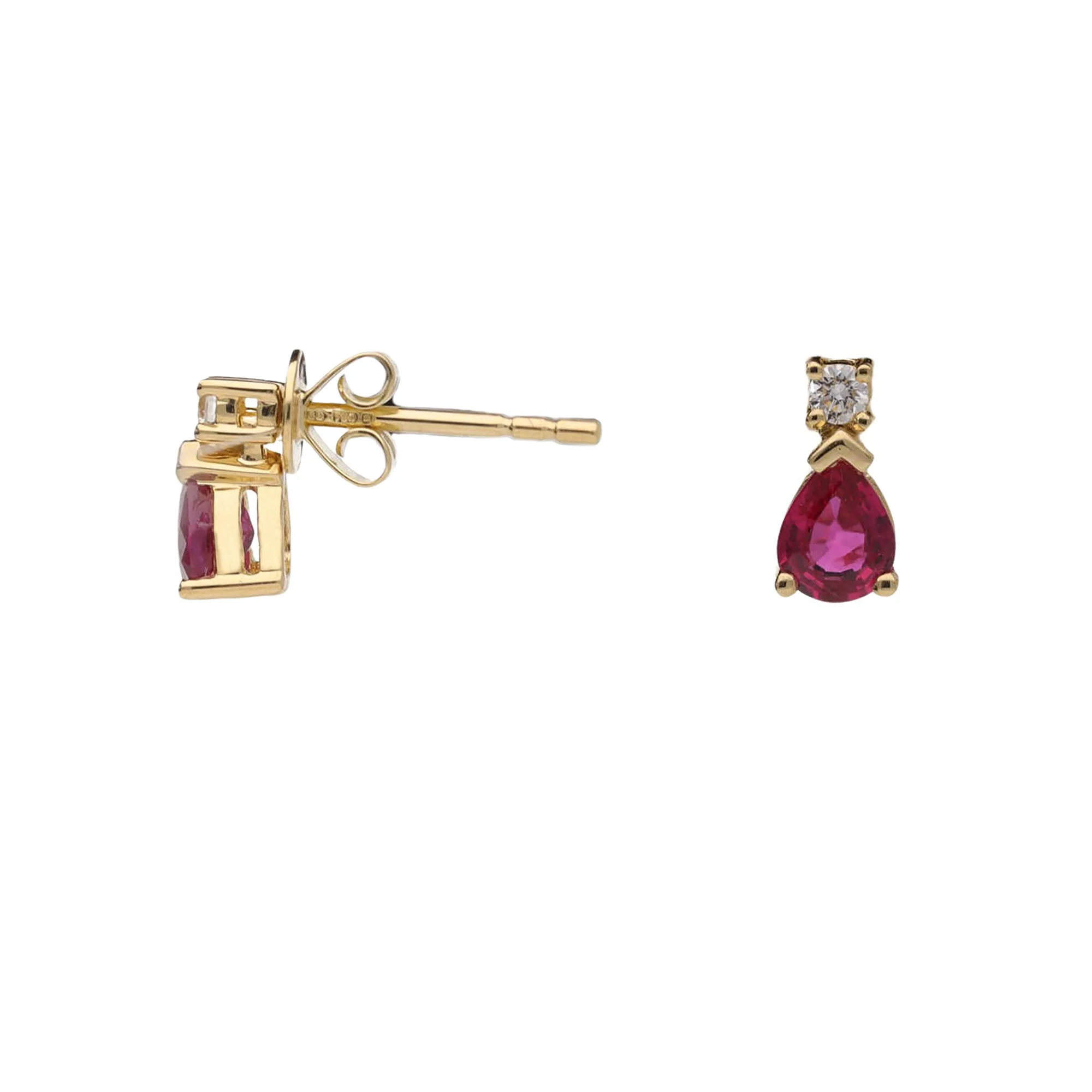 Ruby and Diamond 18ct Yellow Gold Pear Stud Earrings - Image 2