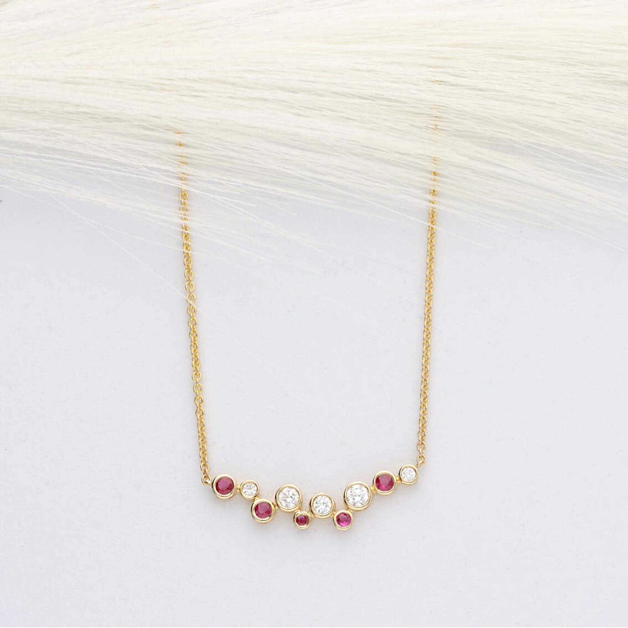 Ruby and Diamond 18ct Yellow Gold Scatter Necklace - Image 2