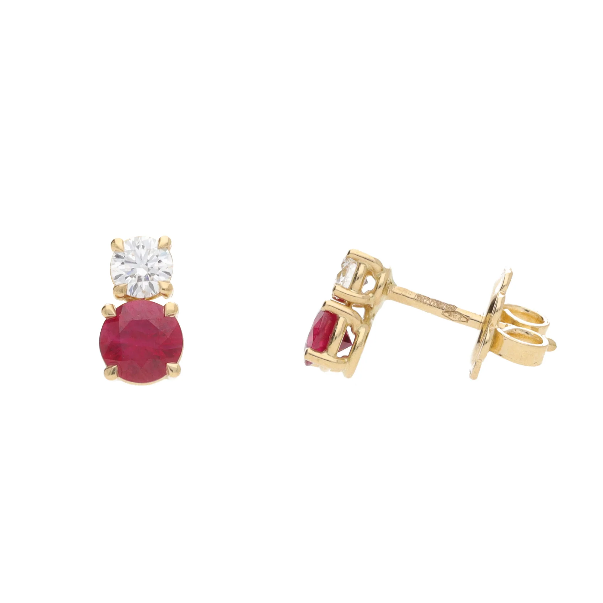 Ruby and Diamond 18ct Yellow Gold Stud Earrings - Image 2