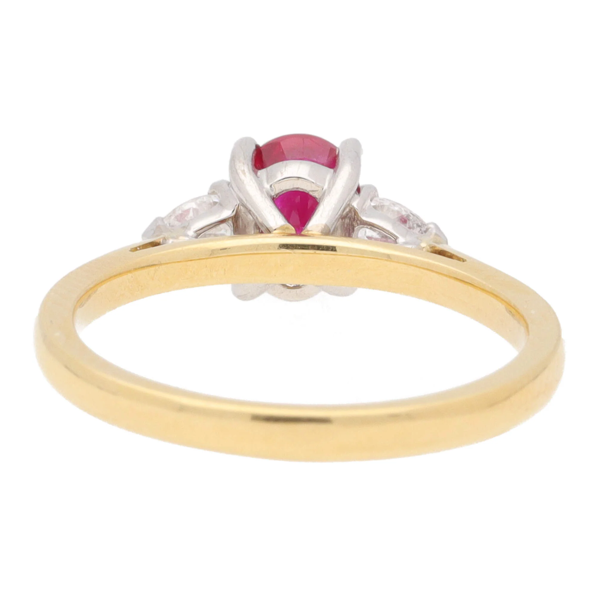 Ruby and Diamond 18ct Yellow Gold Three Stone Ring - Image 2