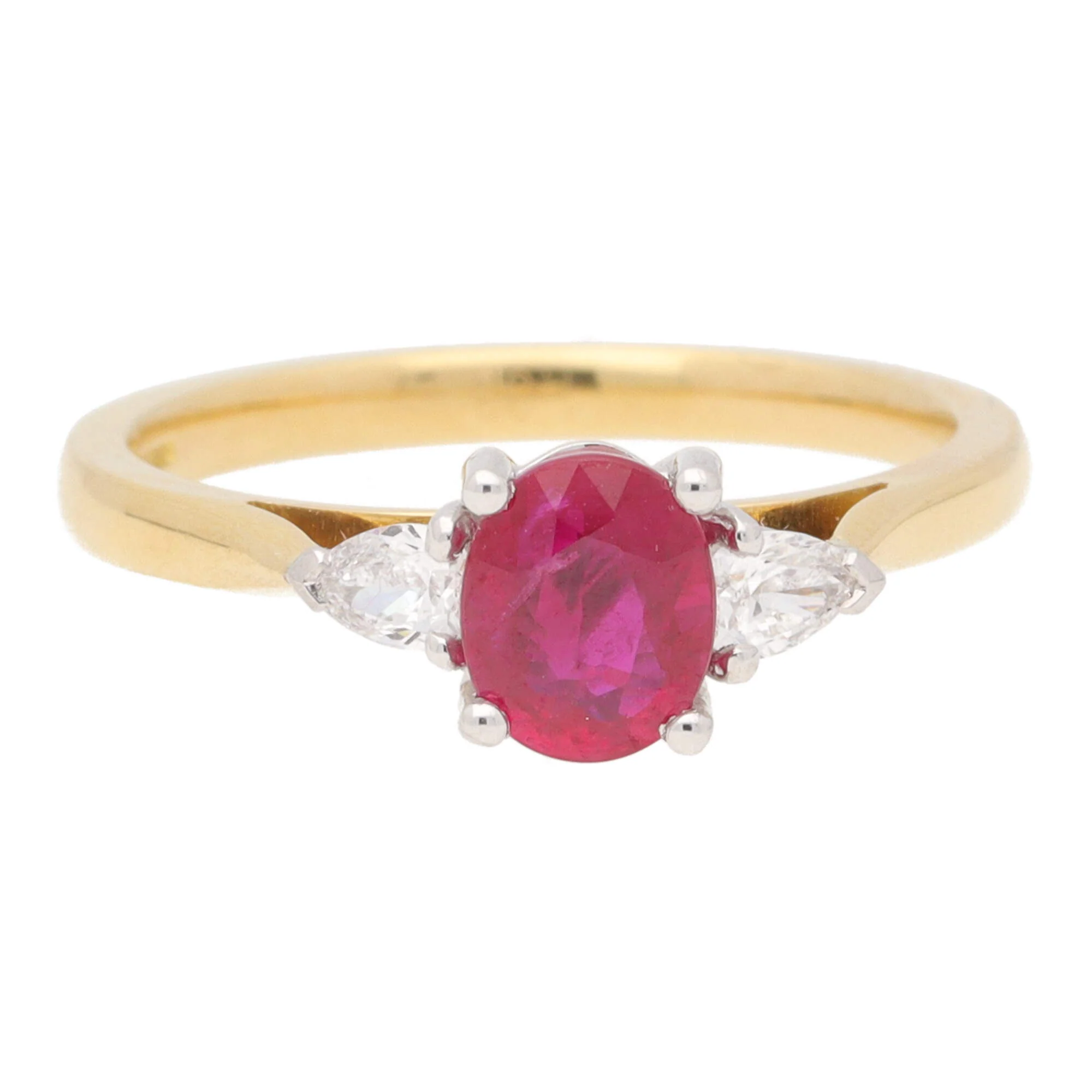 Ruby and Diamond 18ct Yellow Gold Three Stone Ring - Image 4