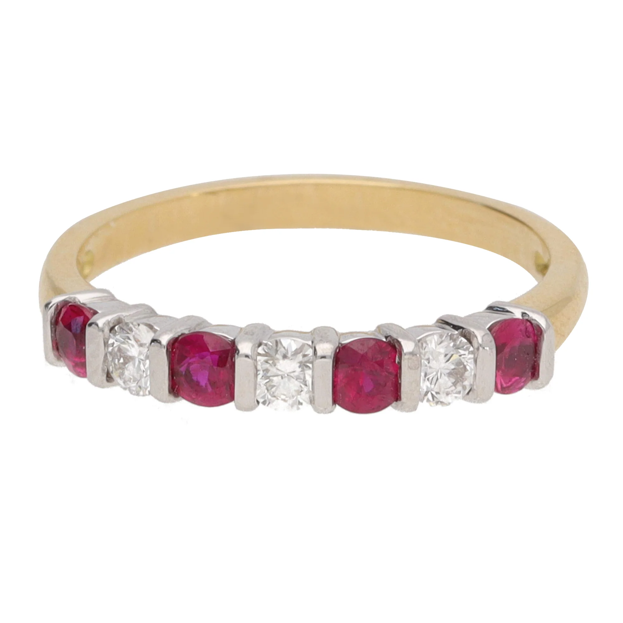 Ruby and Diamond Bar Set 18ct Yellow Gold Half Eternity Ring - Image 2