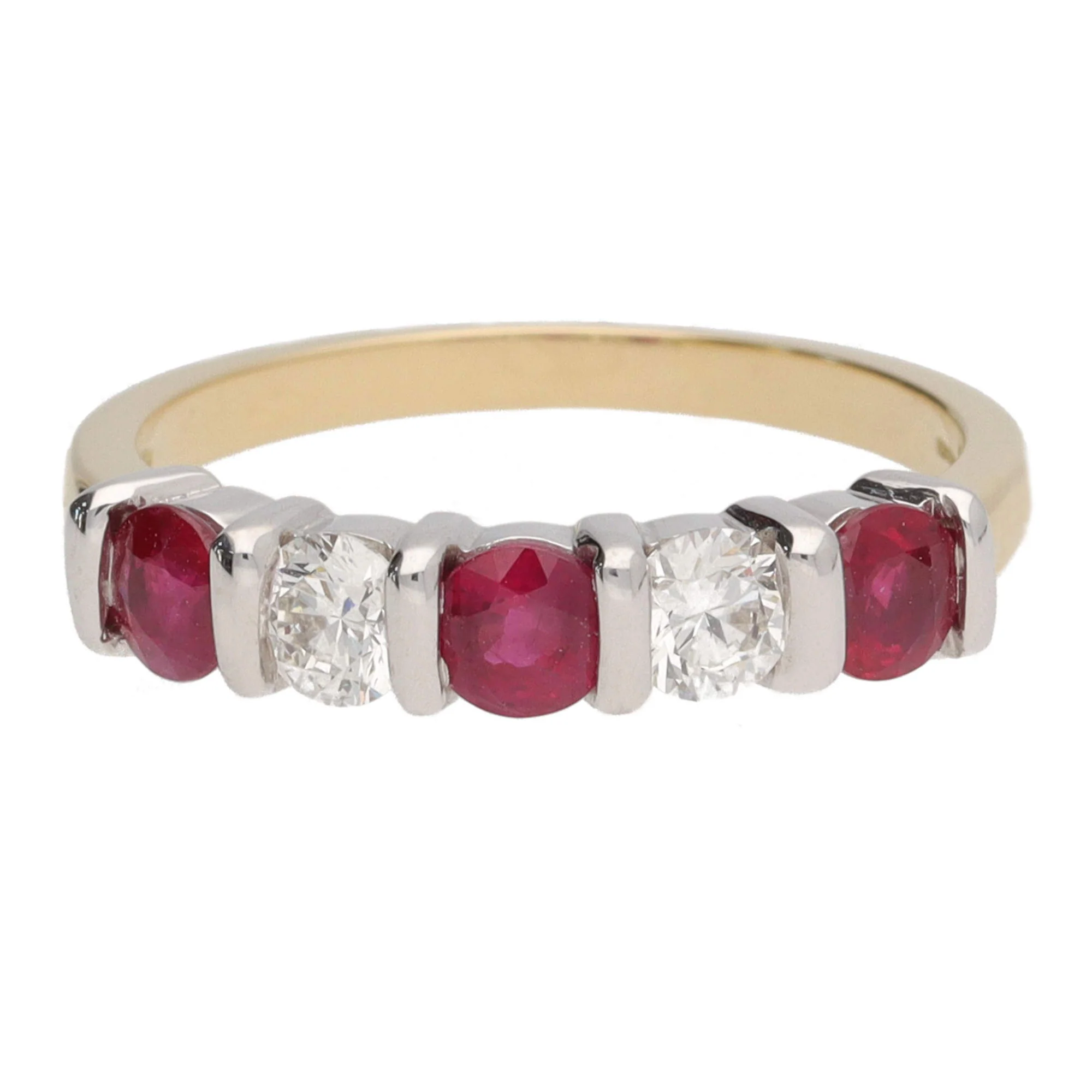 Ruby and Diamond Bar Set 18ct Yellow Gold Half Eternity Ring - Image 2