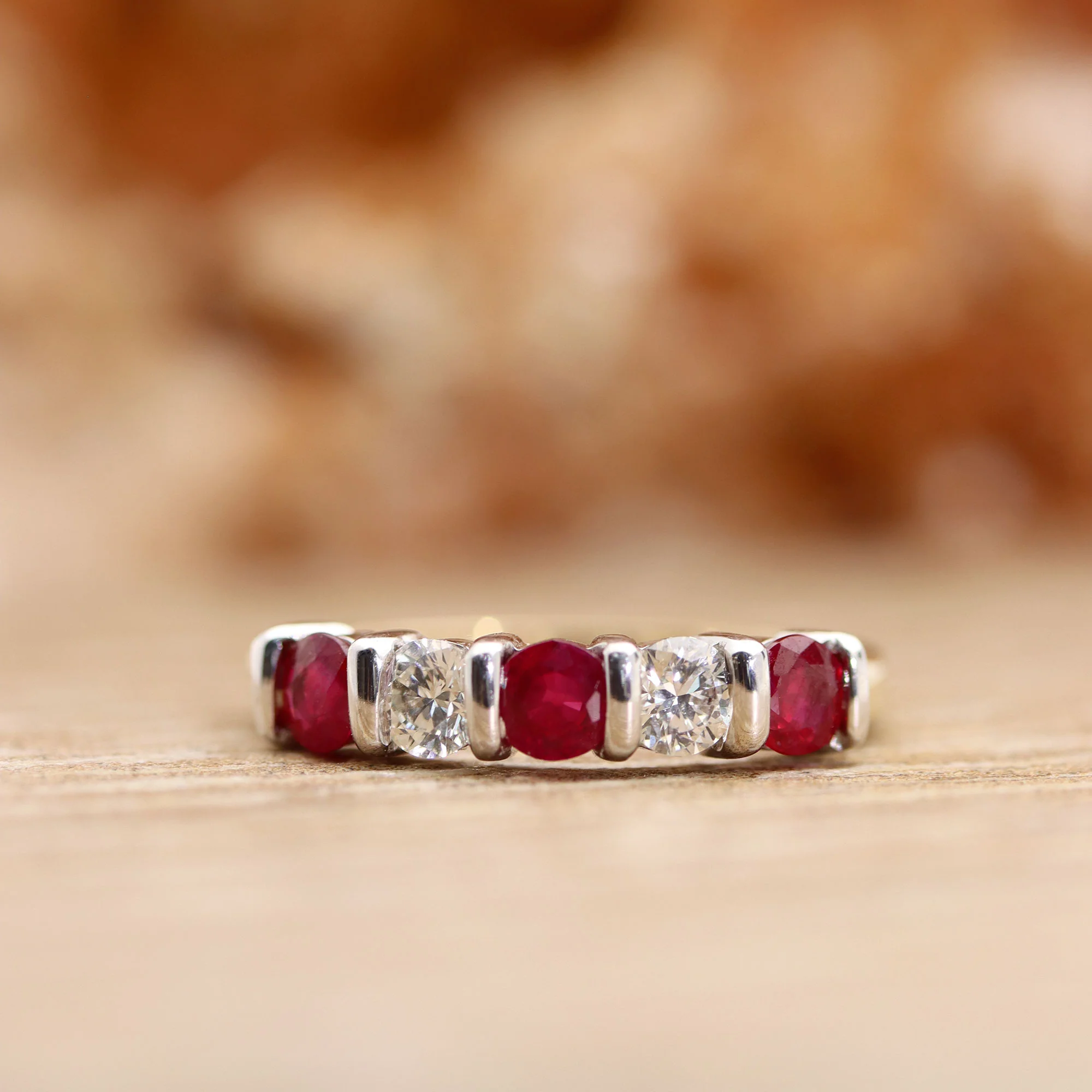 Ruby and Diamond Bar Set 18ct Yellow Gold Half Eternity Ring - Image 4