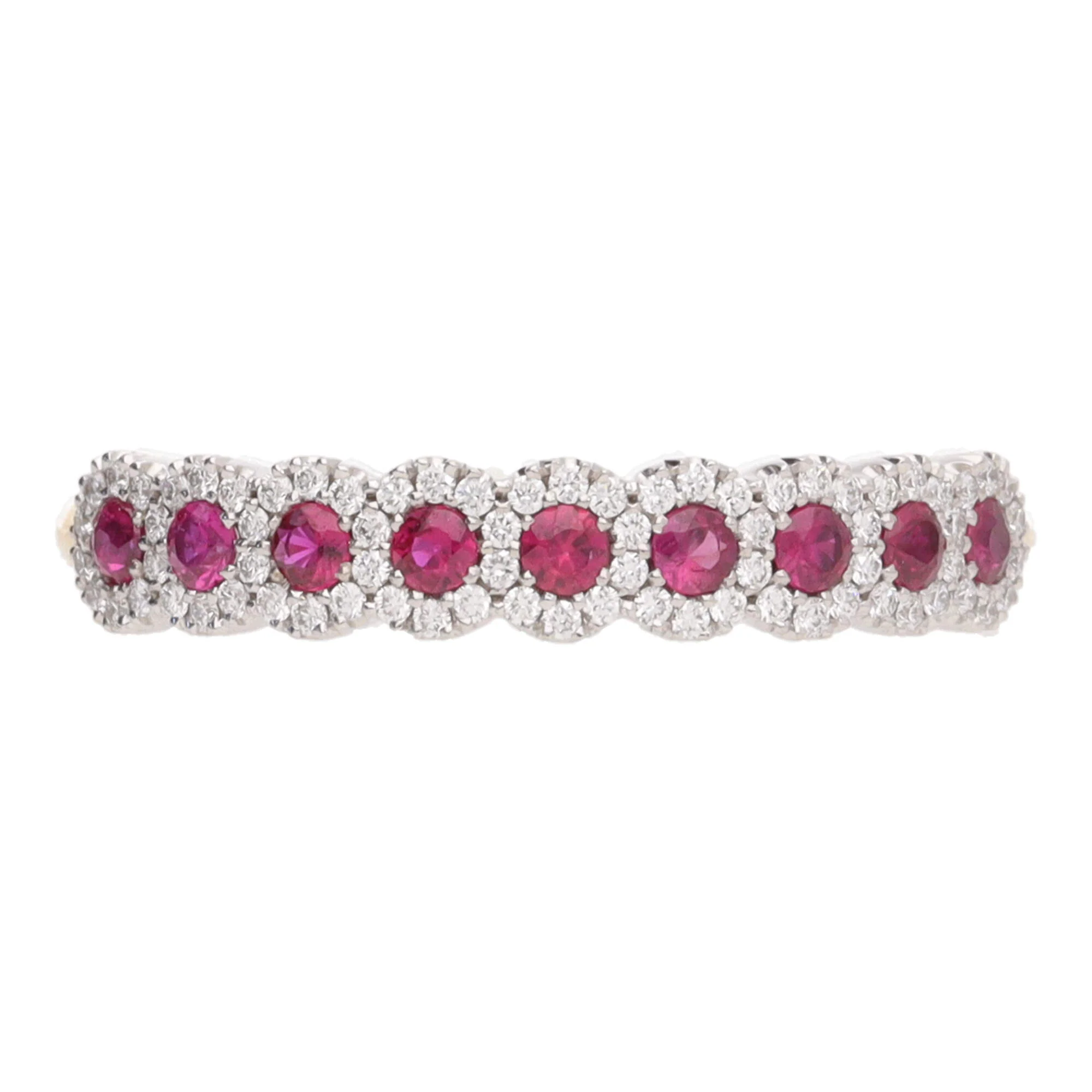 Ruby and Diamond Cluster 18ct Yellow and White Gold Half Eternity Ring - Image 3