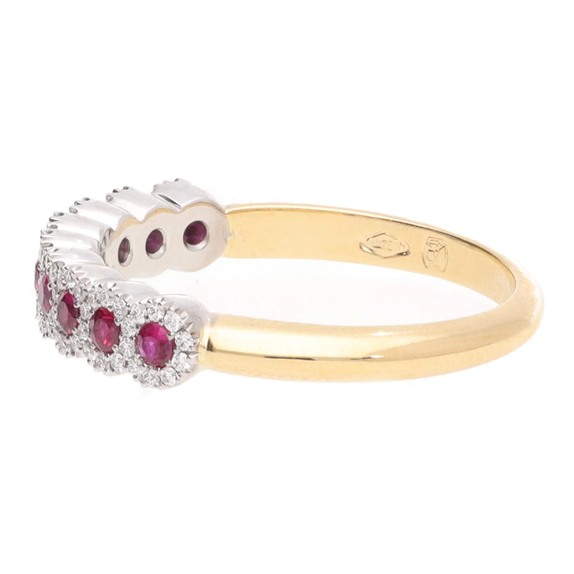 Ruby and Diamond Cluster 18ct Yellow and White Gold Half Eternity Ring - Image 4