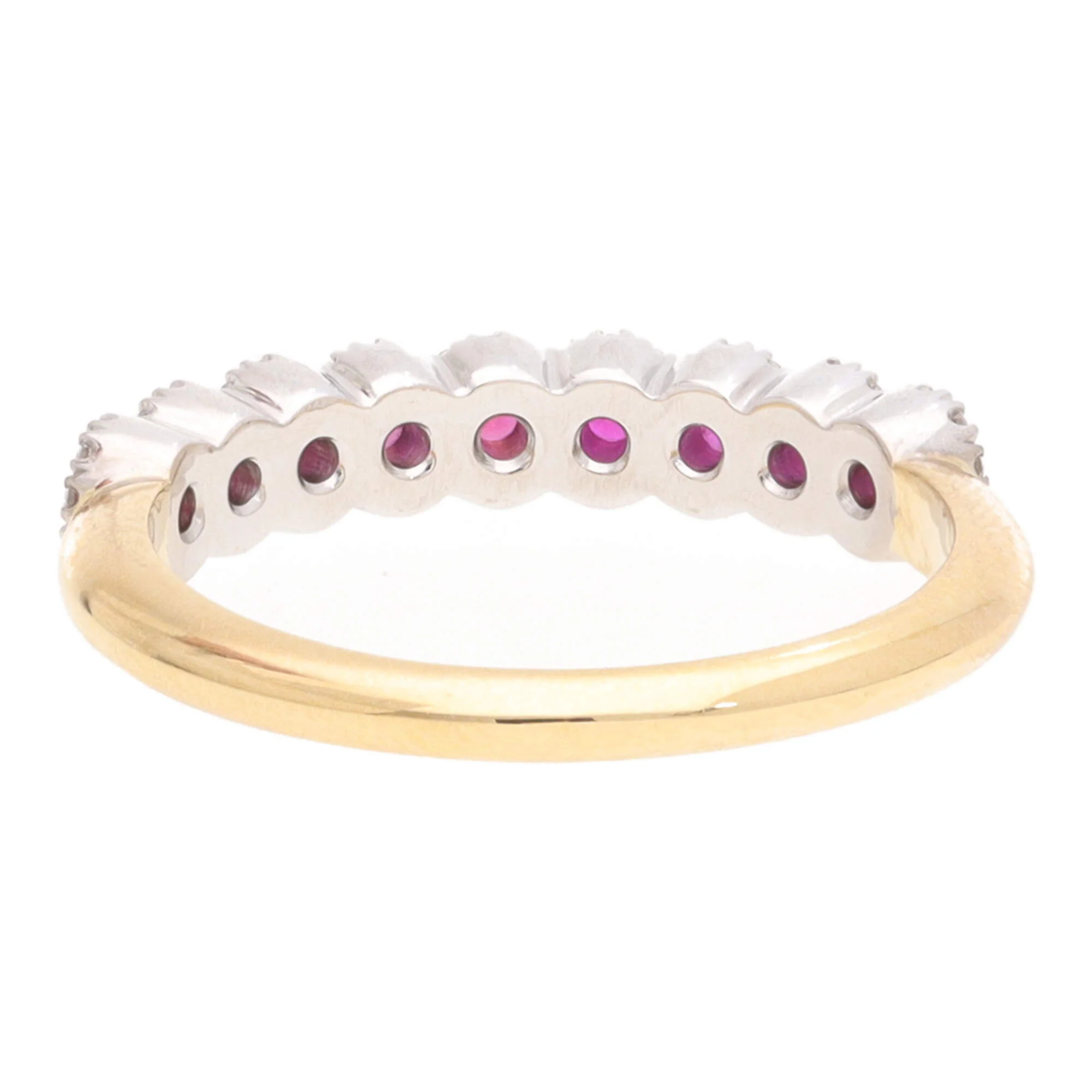 Ruby and Diamond Cluster 18ct Yellow and White Gold Half Eternity Ring - Image 5