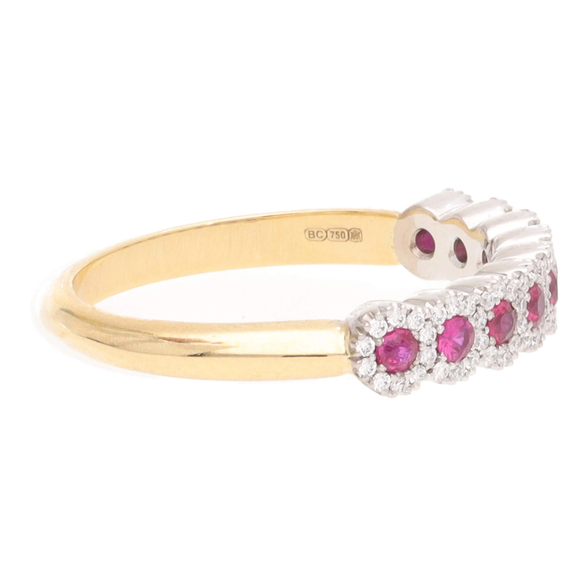 Ruby and Diamond Cluster 18ct Yellow and White Gold Half Eternity Ring - Image 6