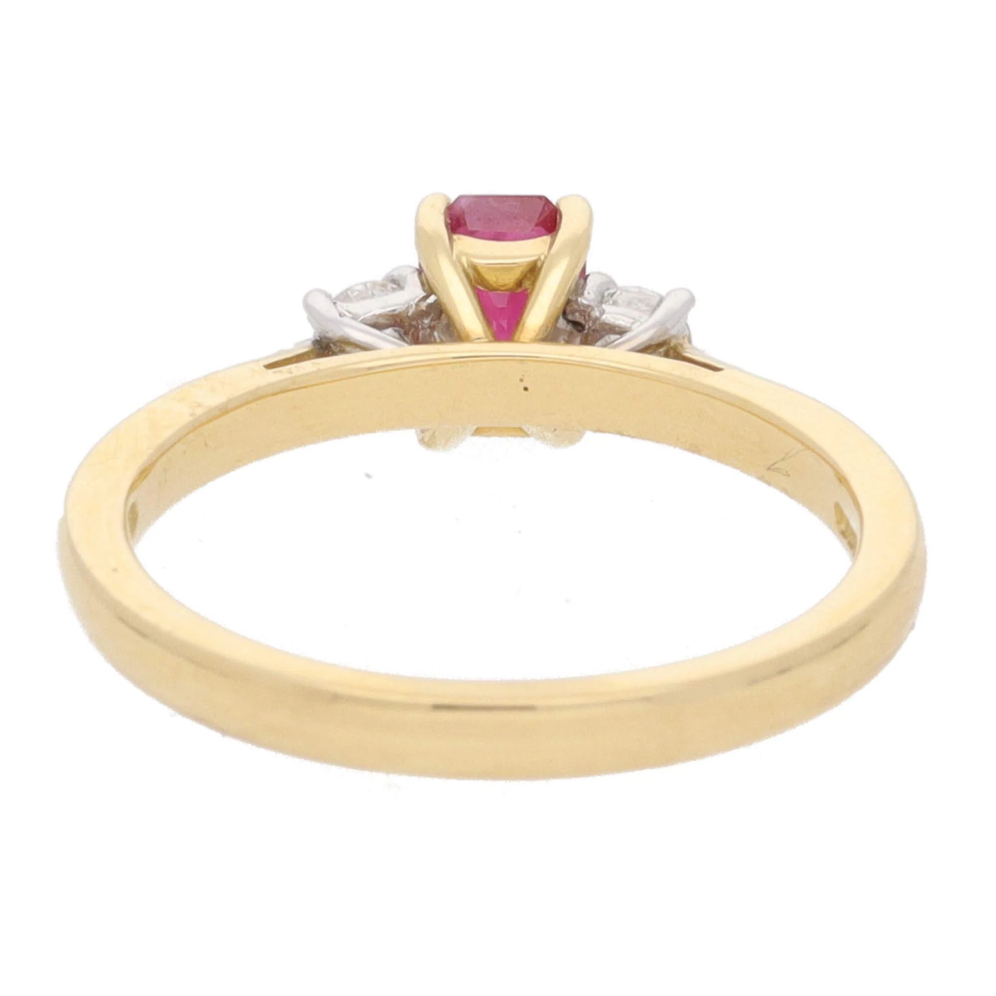 Ruby and Diamond Emerald Cut Three Stone 18ct Yellow Gold Ring - Image 4