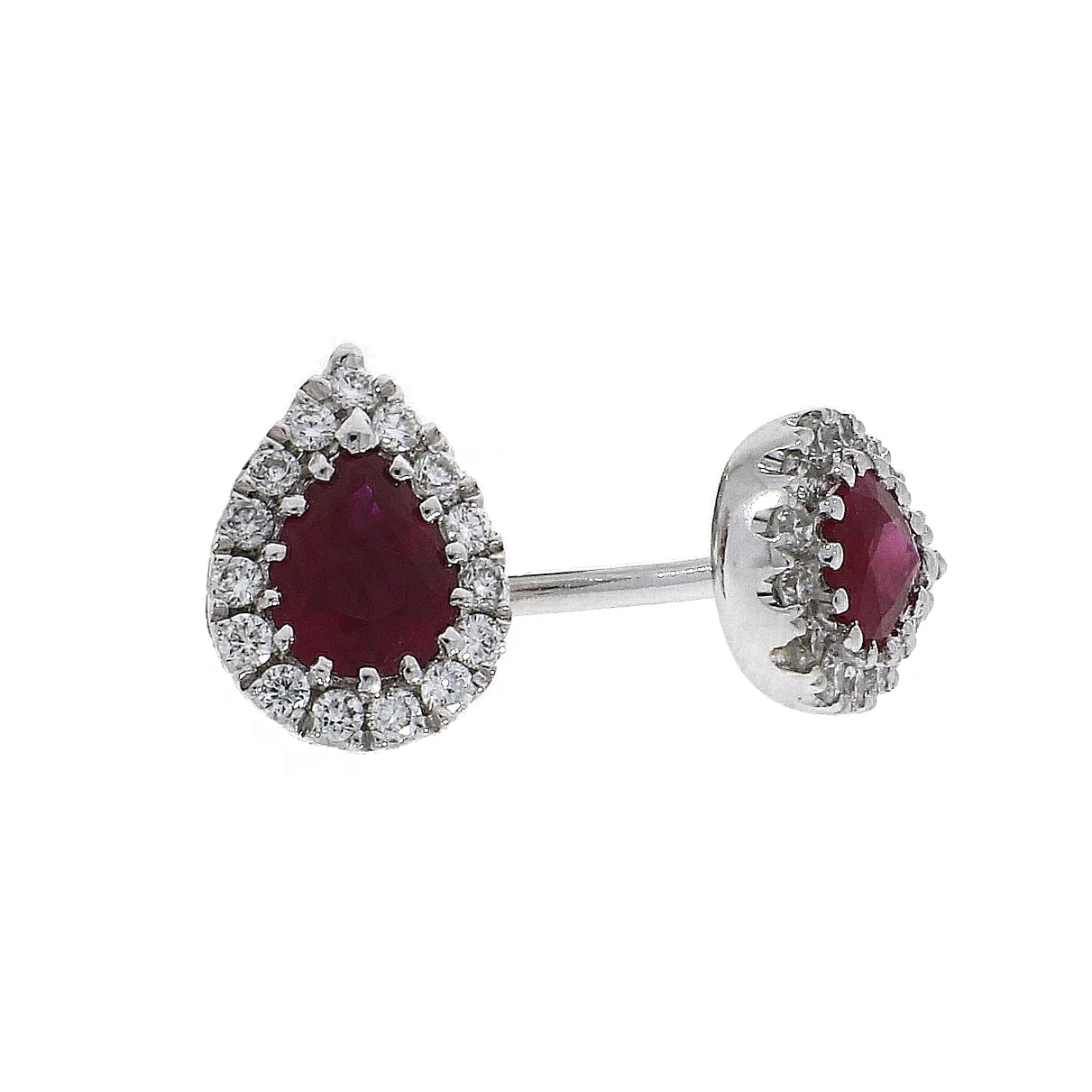 Ruby and Diamond Pear Shape 18ct White Gold Stud Earrings - Image 2