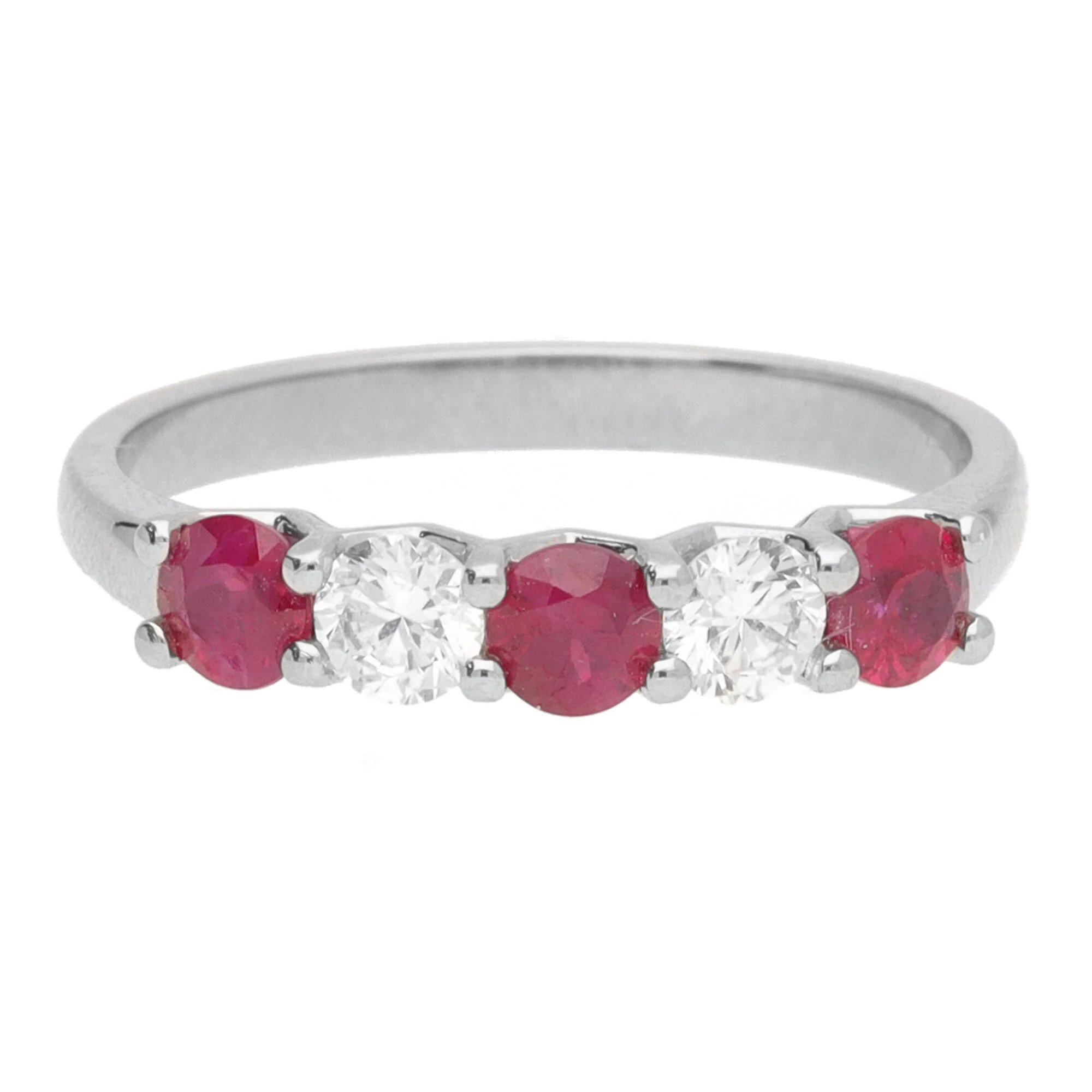 Ruby and Diamond Platinum Half Eternity Ring - Image 2