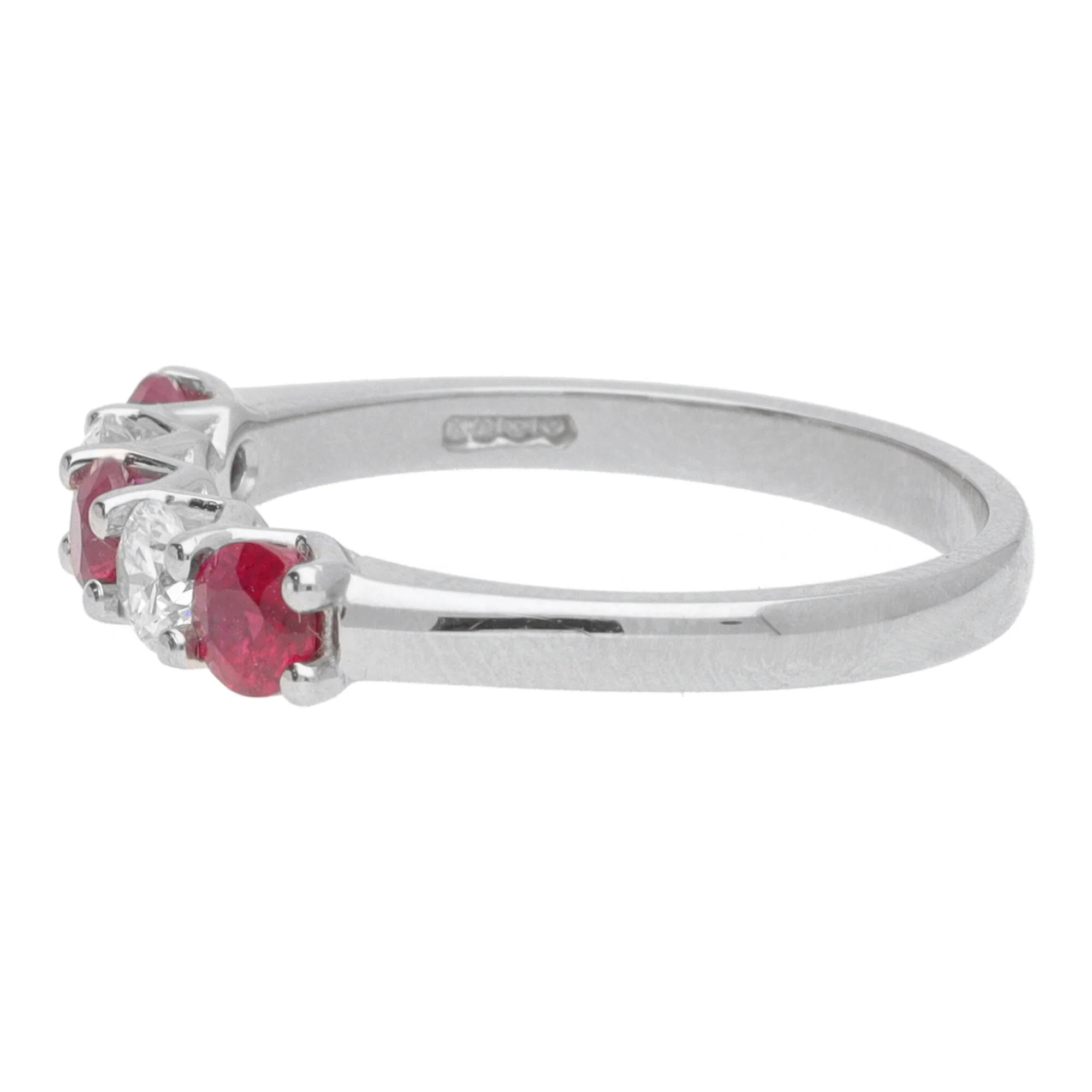 Ruby and Diamond Platinum Half Eternity Ring - Image 3