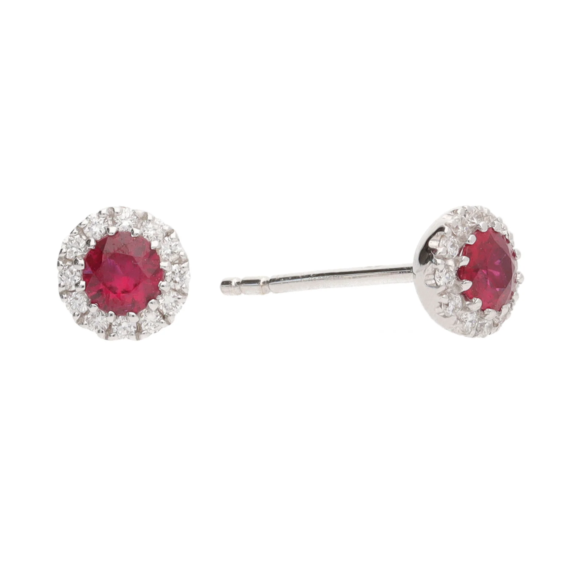 Ruby and Diamond Round 18ct White Gold Stud Earrings - Image 2
