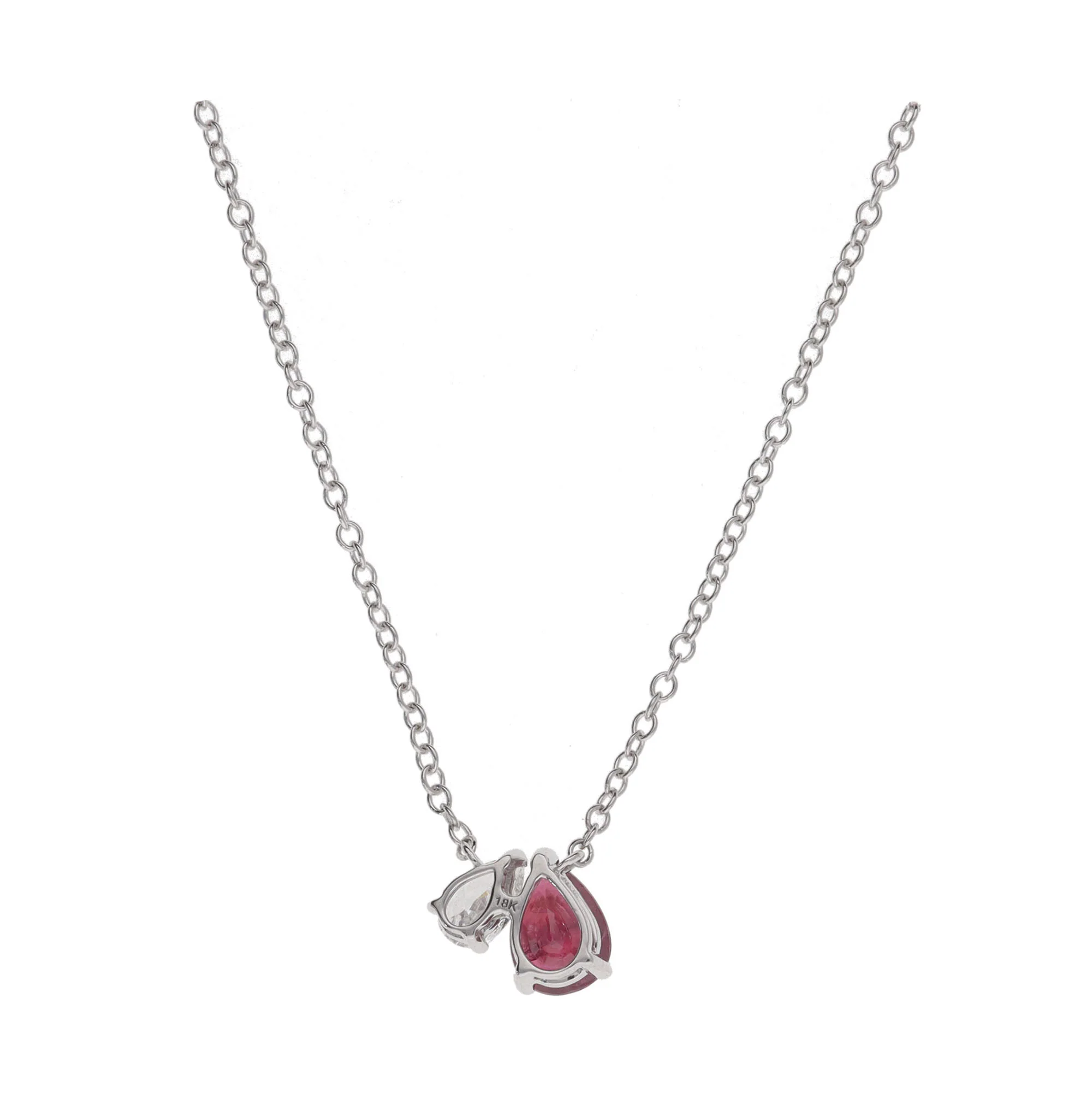 Ruby and Diamond Toi et Moi 18ct White Gold Necklace - Image 2