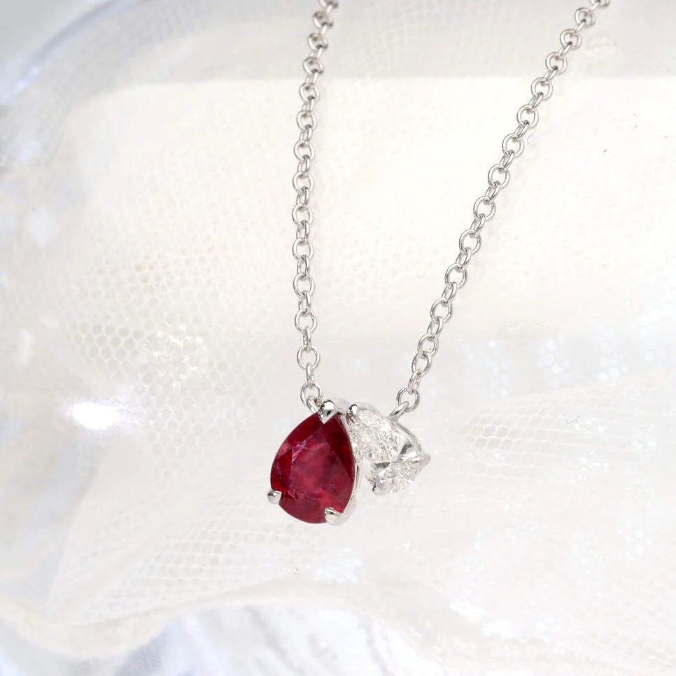Ruby and Diamond Toi et Moi 18ct White Gold Necklace - Image 3