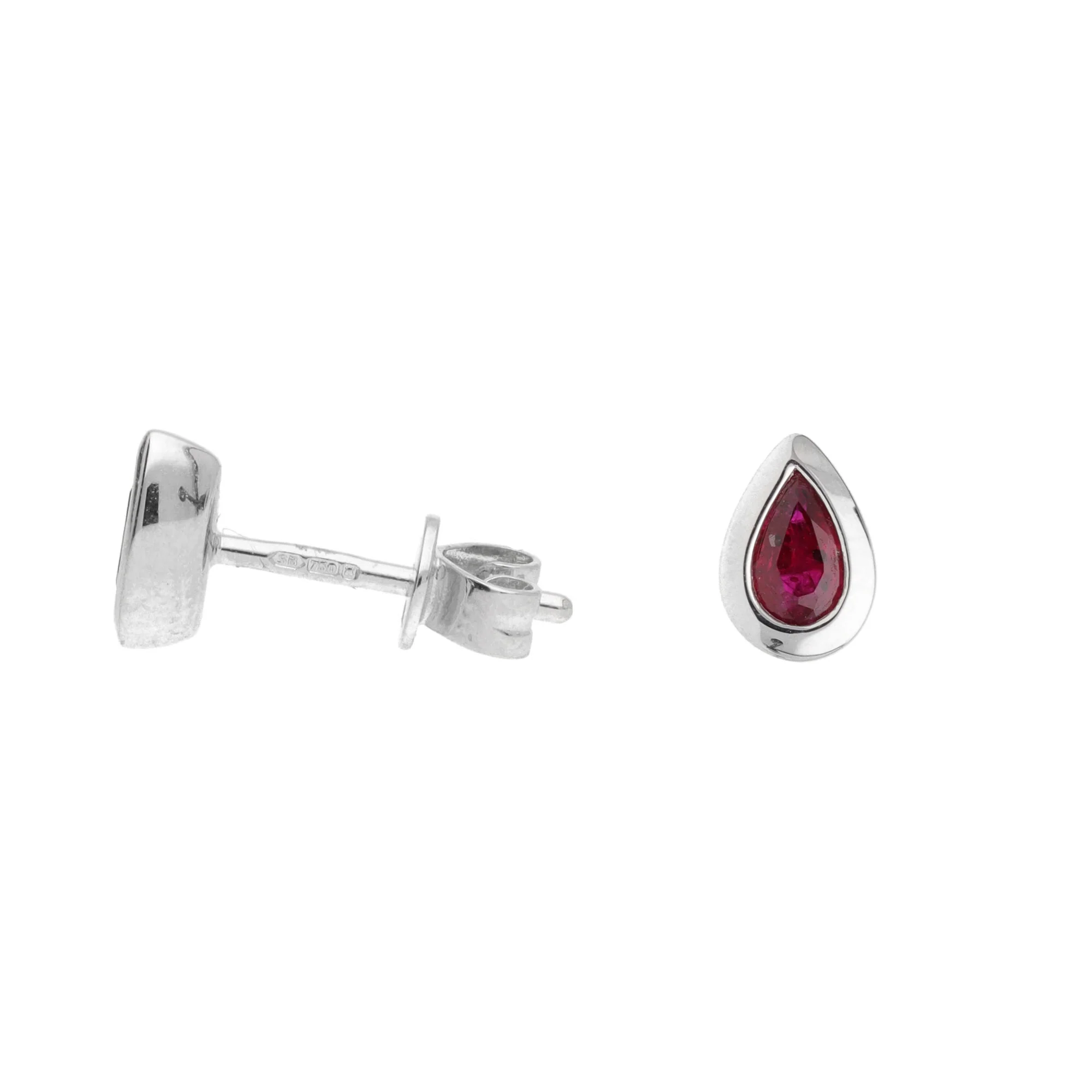 Ruby Pear Cut 18ct White Gold Stud Earrings - Image 2