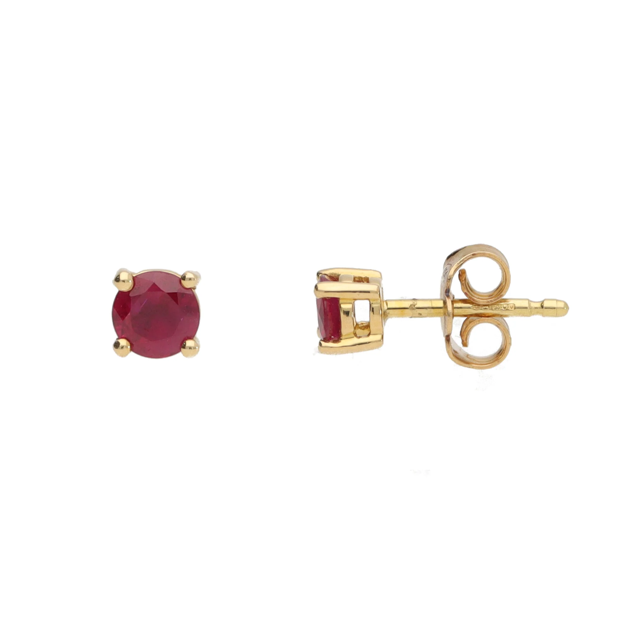 Ruby Solitaire 18ct Yellow Gold Stud Earrings - Image 2