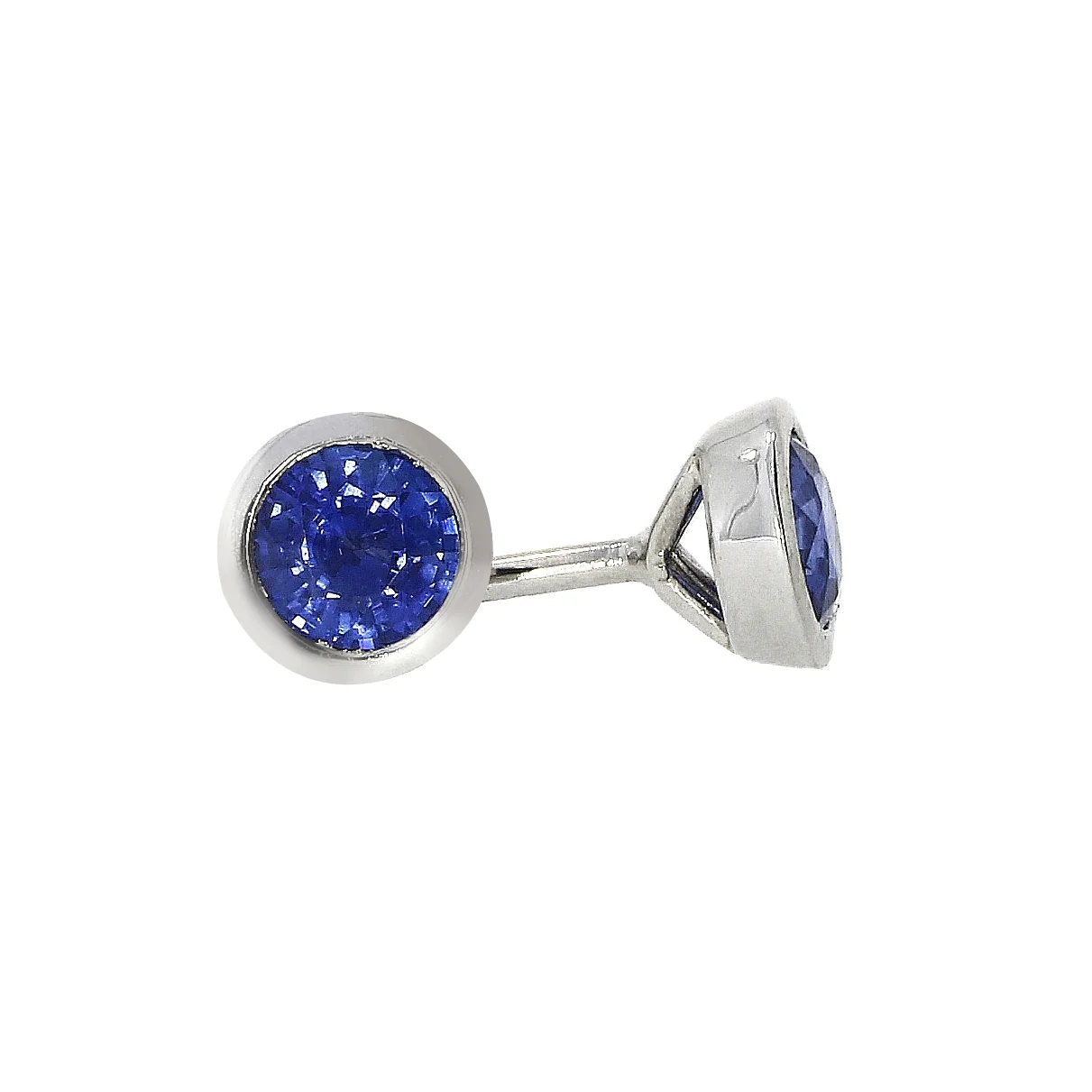 Sapphire 18ct White Gold Rub Over Stud Earrings - Image 2
