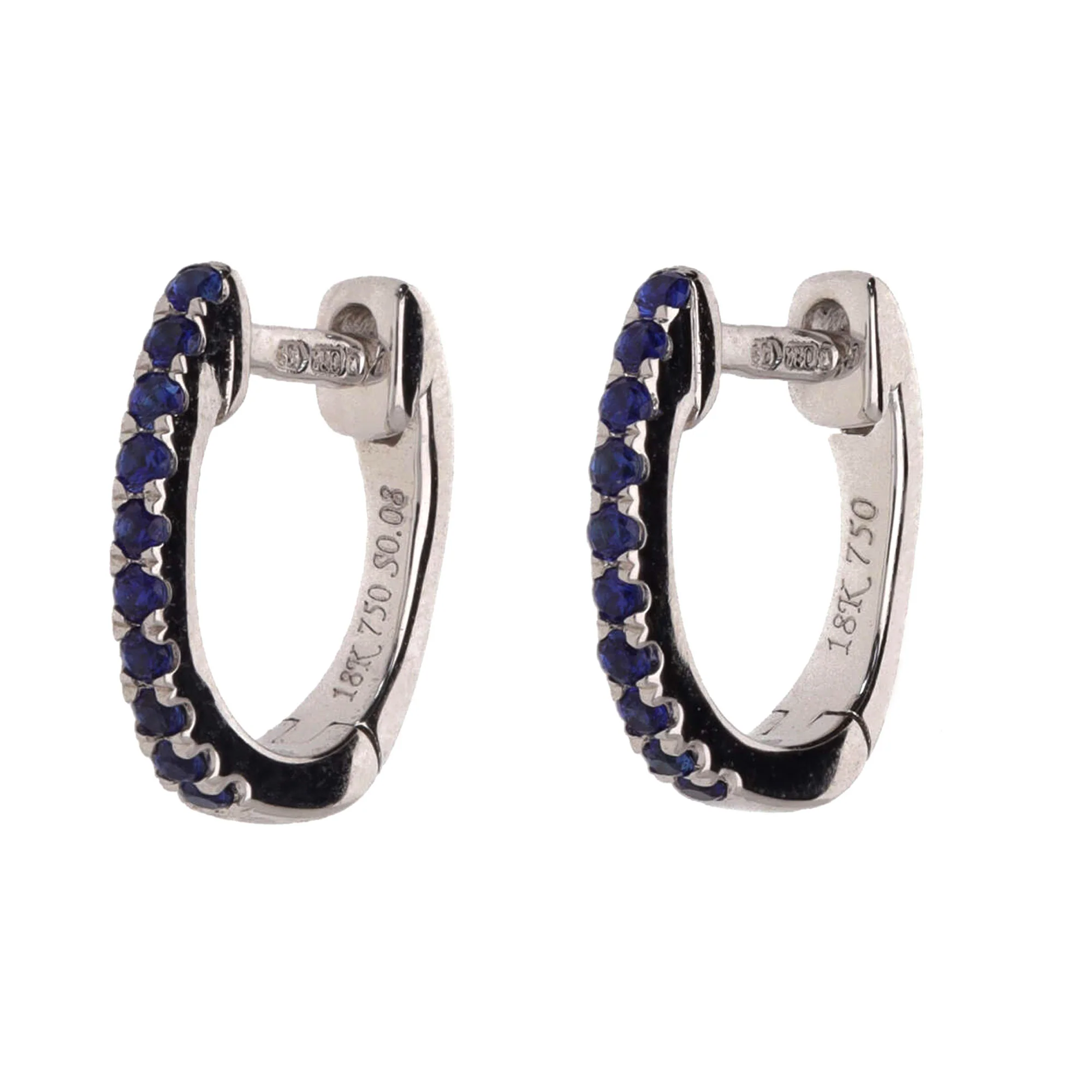 Sapphire 18ct White Gold Small Hoop Earrings - Image 2