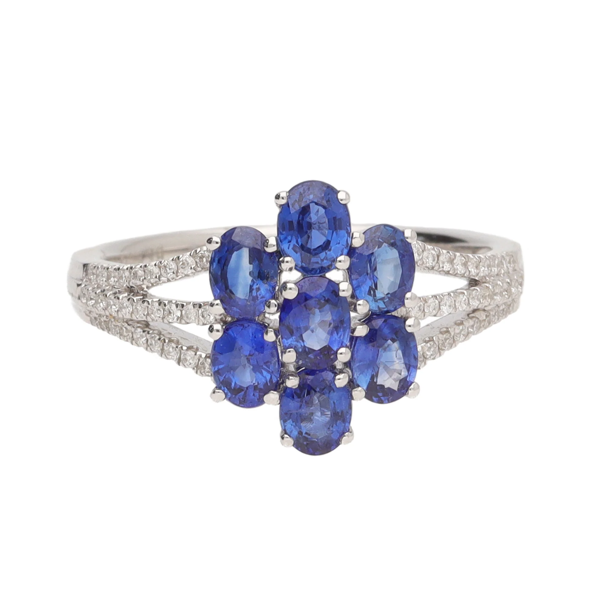 Sapphire 2.23ct and Diamond 18ct White Gold Flower Ring - Image 2