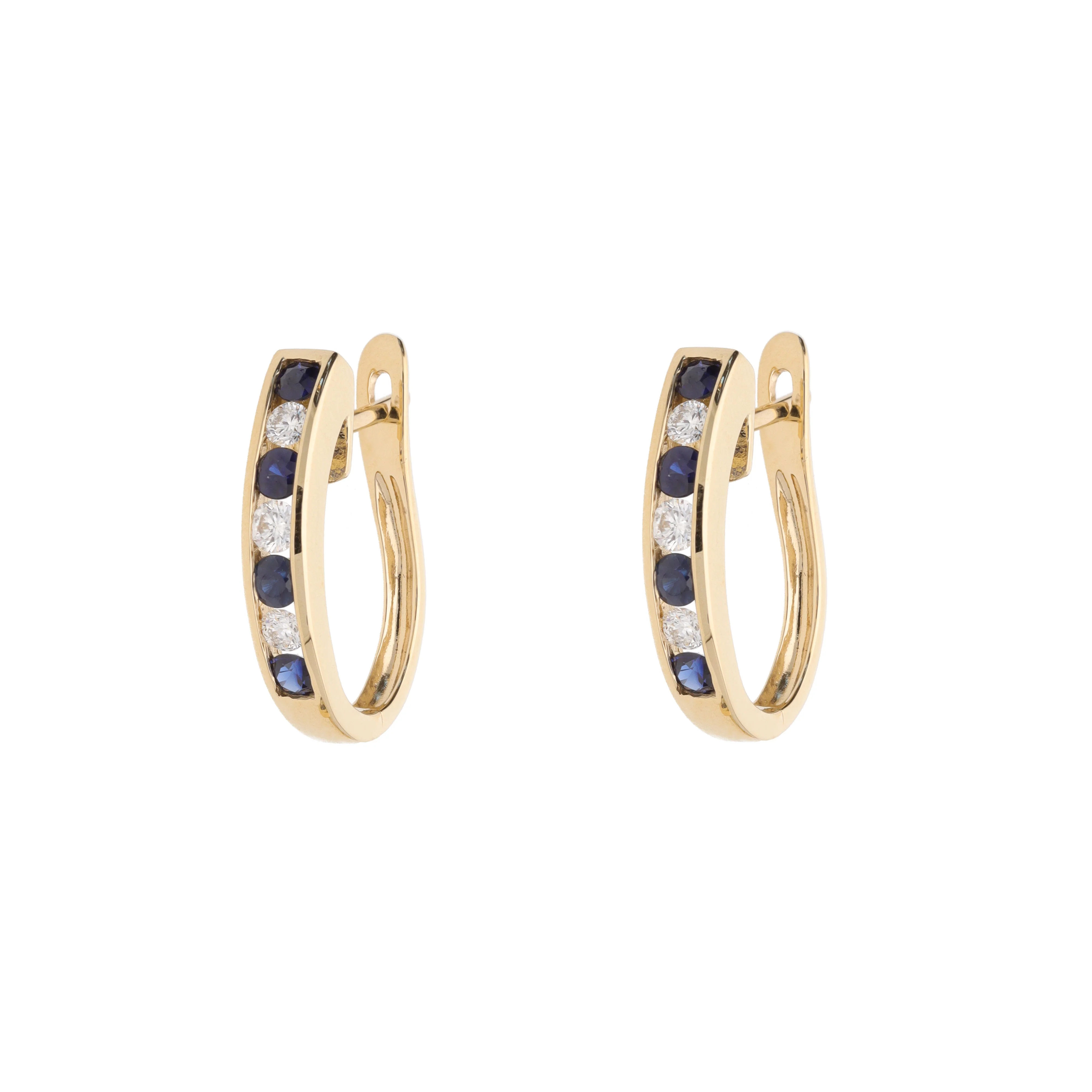 Sapphire and Diamond 0.22ct 18ct Yellow Gold Hoop Earrings - Image 2