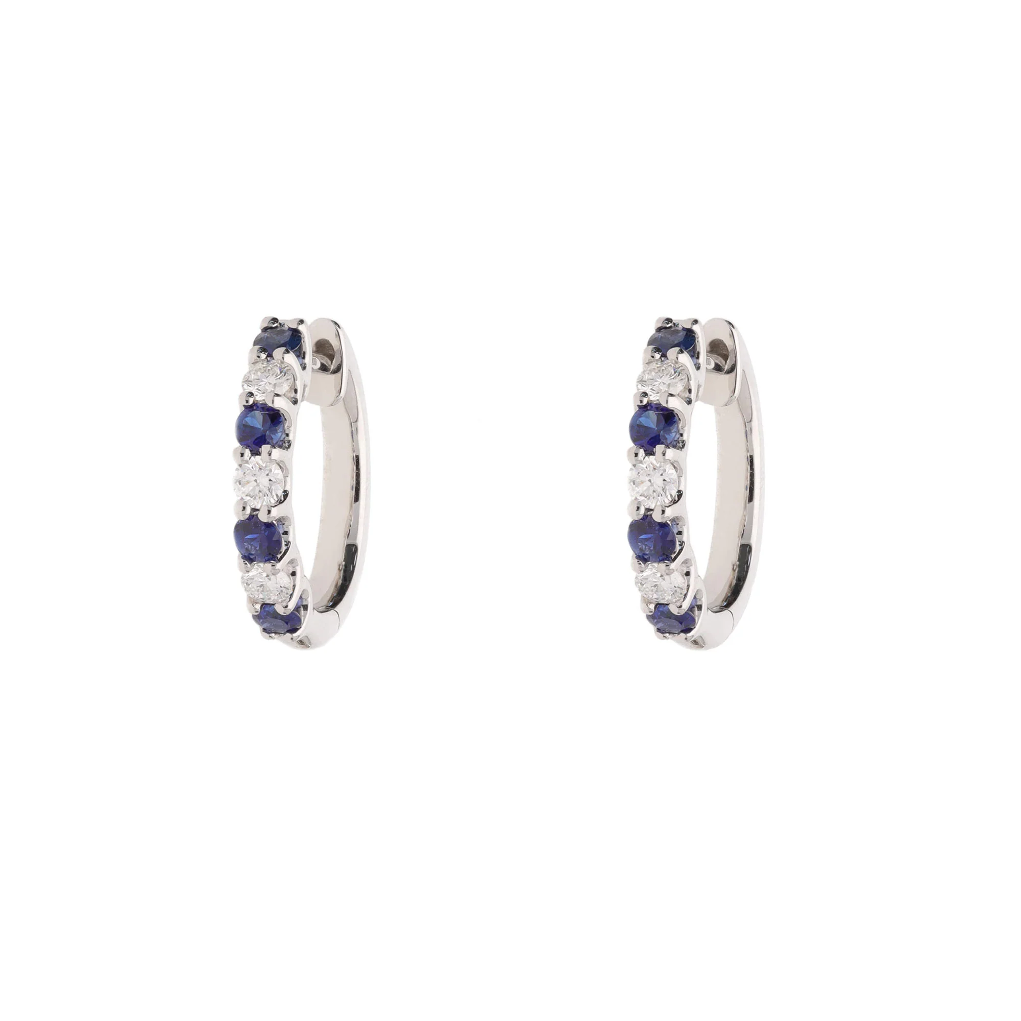 Sapphire and Diamond 0.27ct 18ct White Gold Hoop Earrings - Image 2