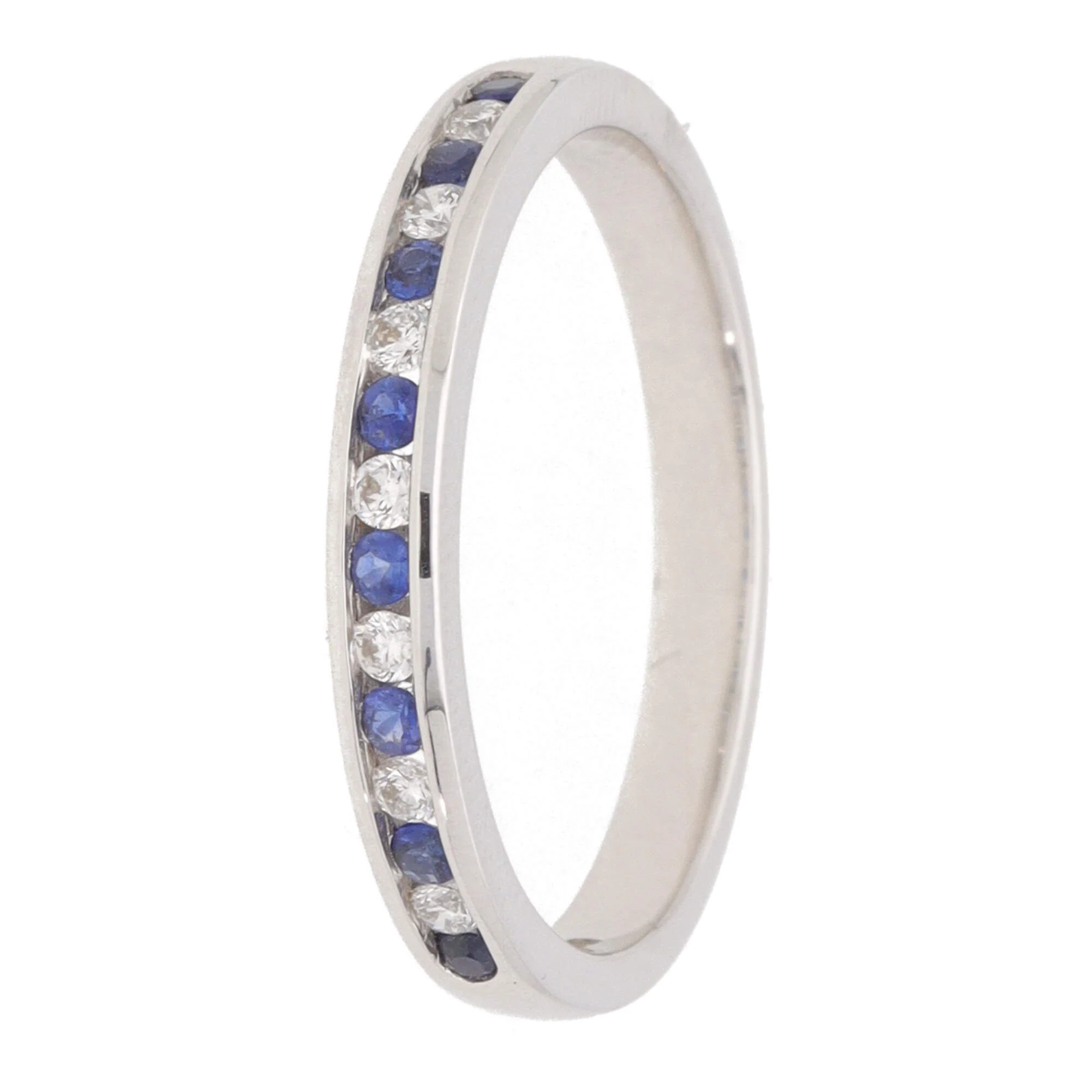 Sapphire and Diamond 18ct White Gold Channel Set Half Eternity Ring