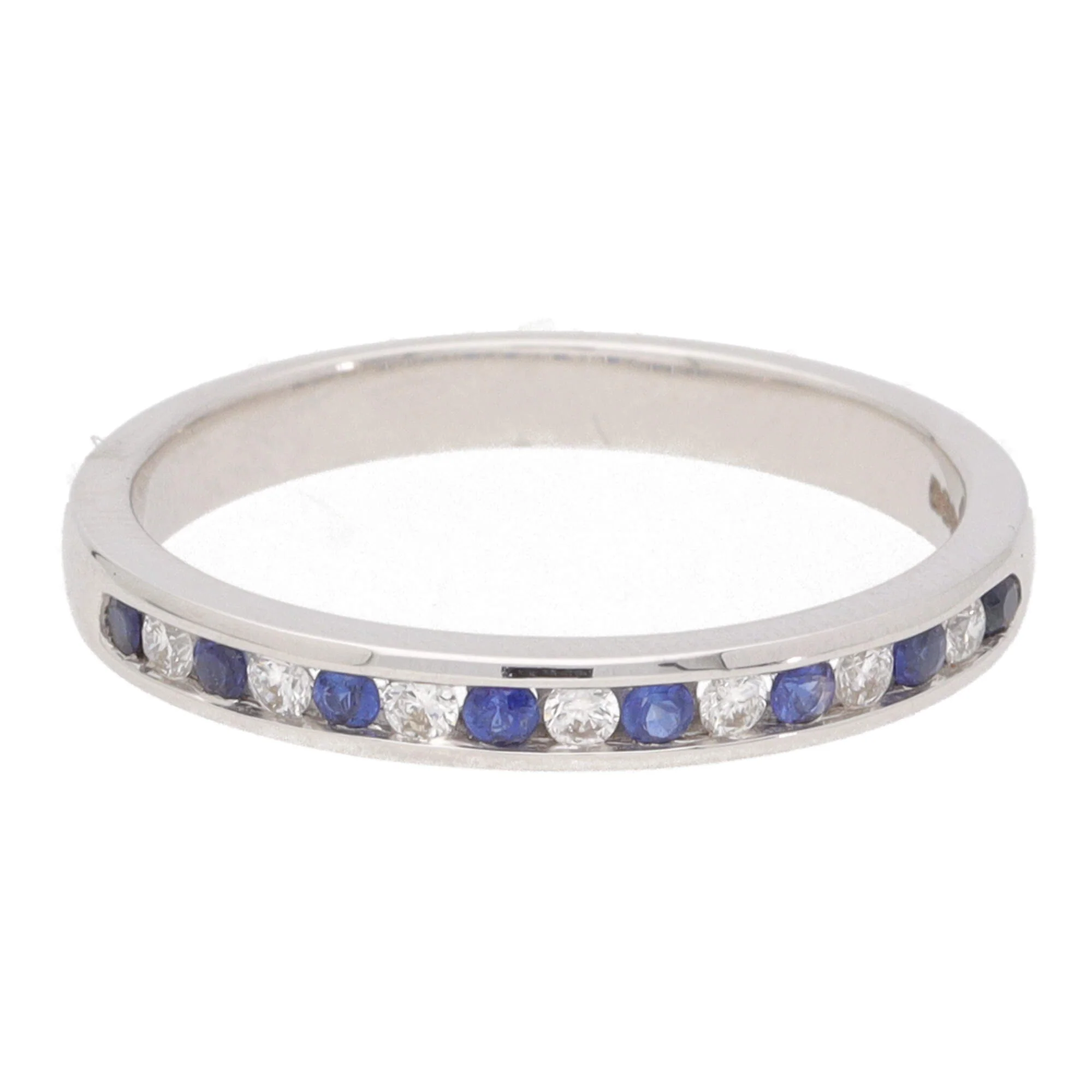 Sapphire and Diamond 18ct White Gold Channel Set Half Eternity Ring - Image 2