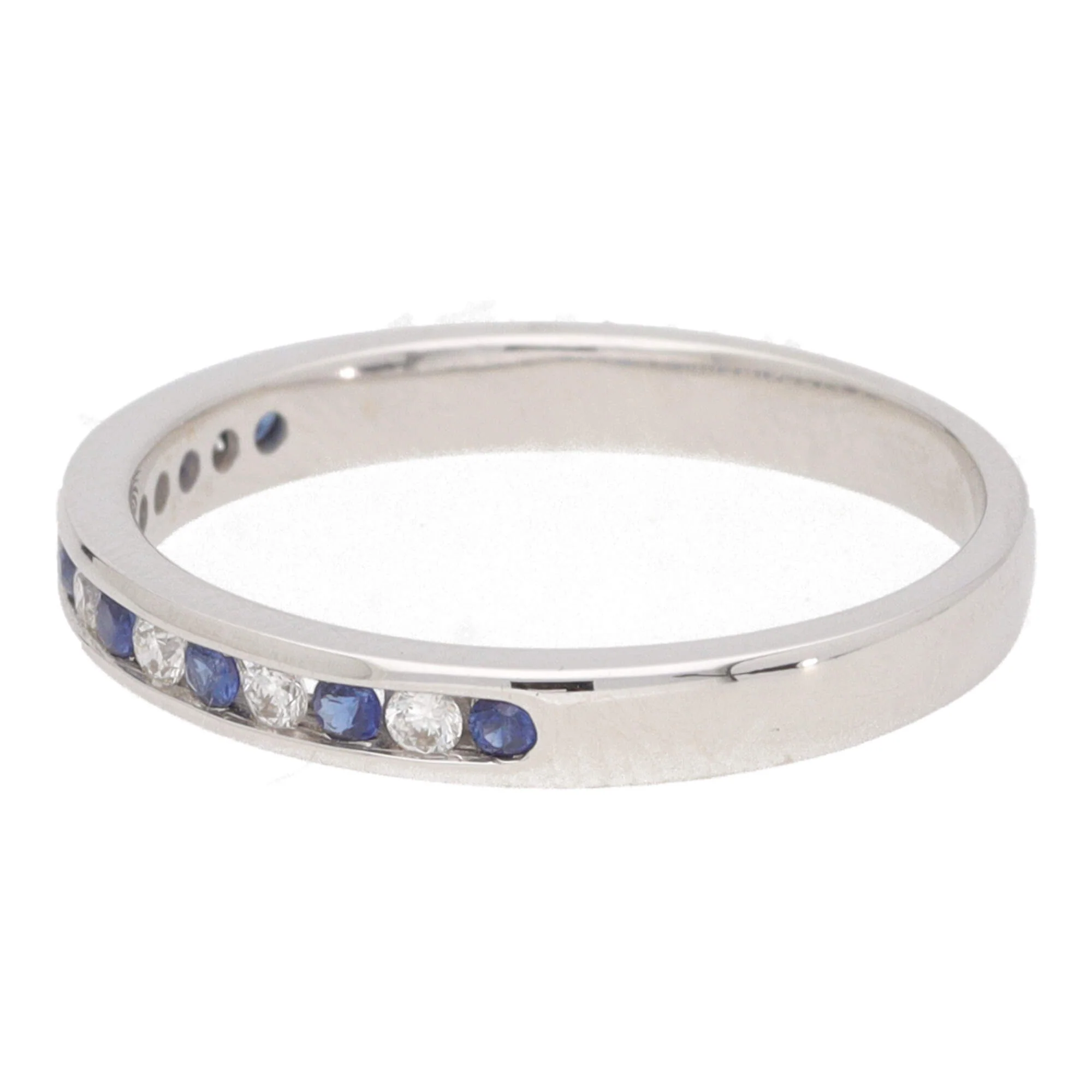 Sapphire and Diamond 18ct White Gold Channel Set Half Eternity Ring - Image 3