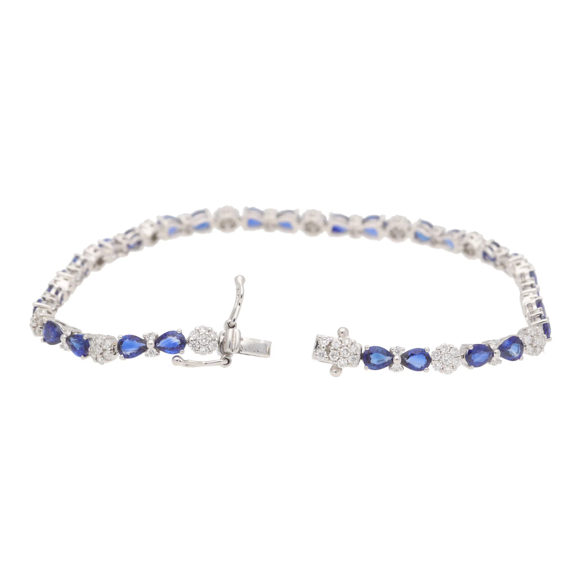 Sapphire and Diamond 18ct White Gold Cluster Bracelet - Image 2