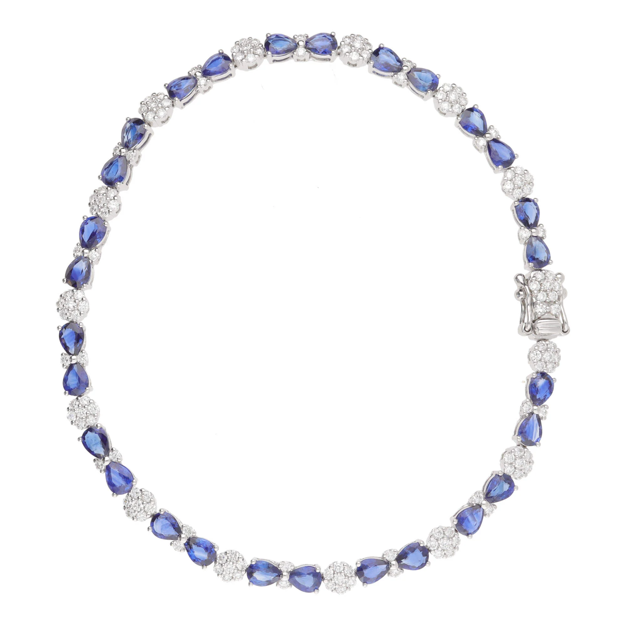 Sapphire and Diamond 18ct White Gold Cluster Bracelet - Image 3