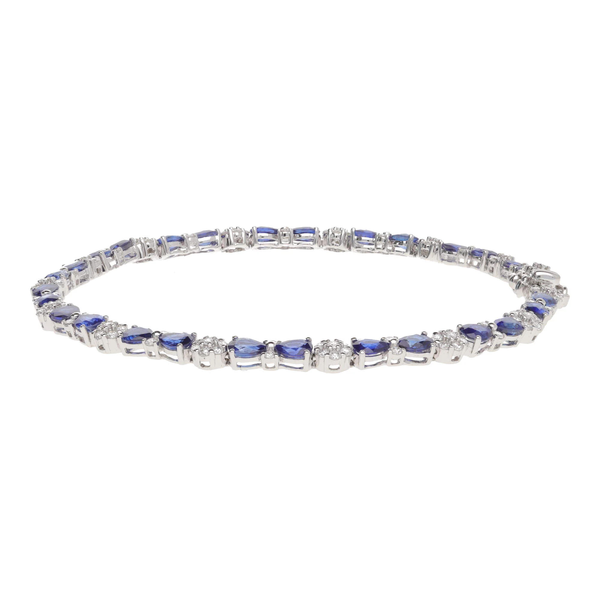Sapphire and Diamond 18ct White Gold Cluster Bracelet - Image 7