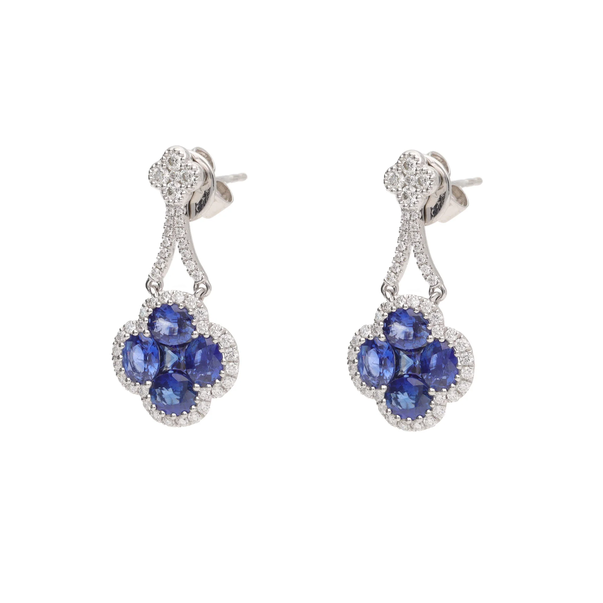 Sapphire and Diamond 18ct White Gold Cluster Drop Earring - Image 2