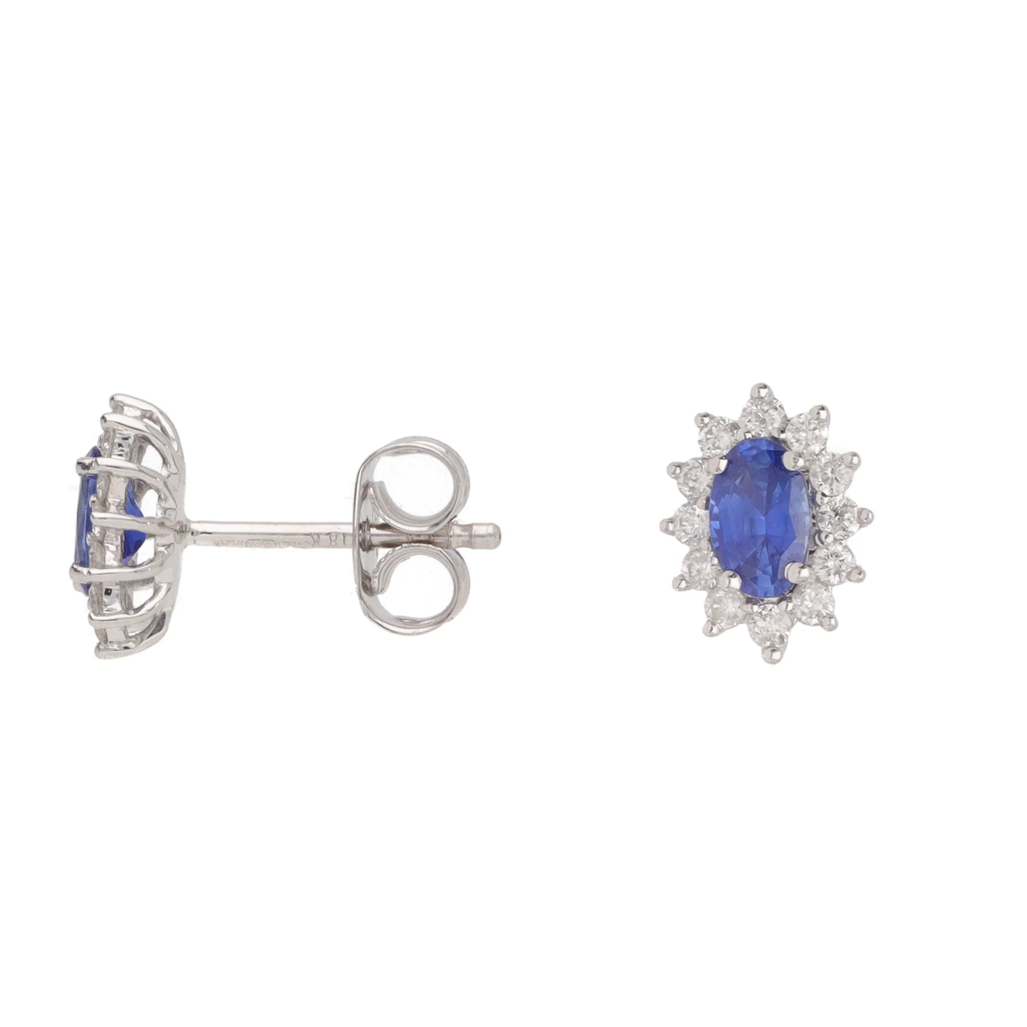 Sapphire and Diamond 18ct White Gold Cluster Stud Earrings - Image 2