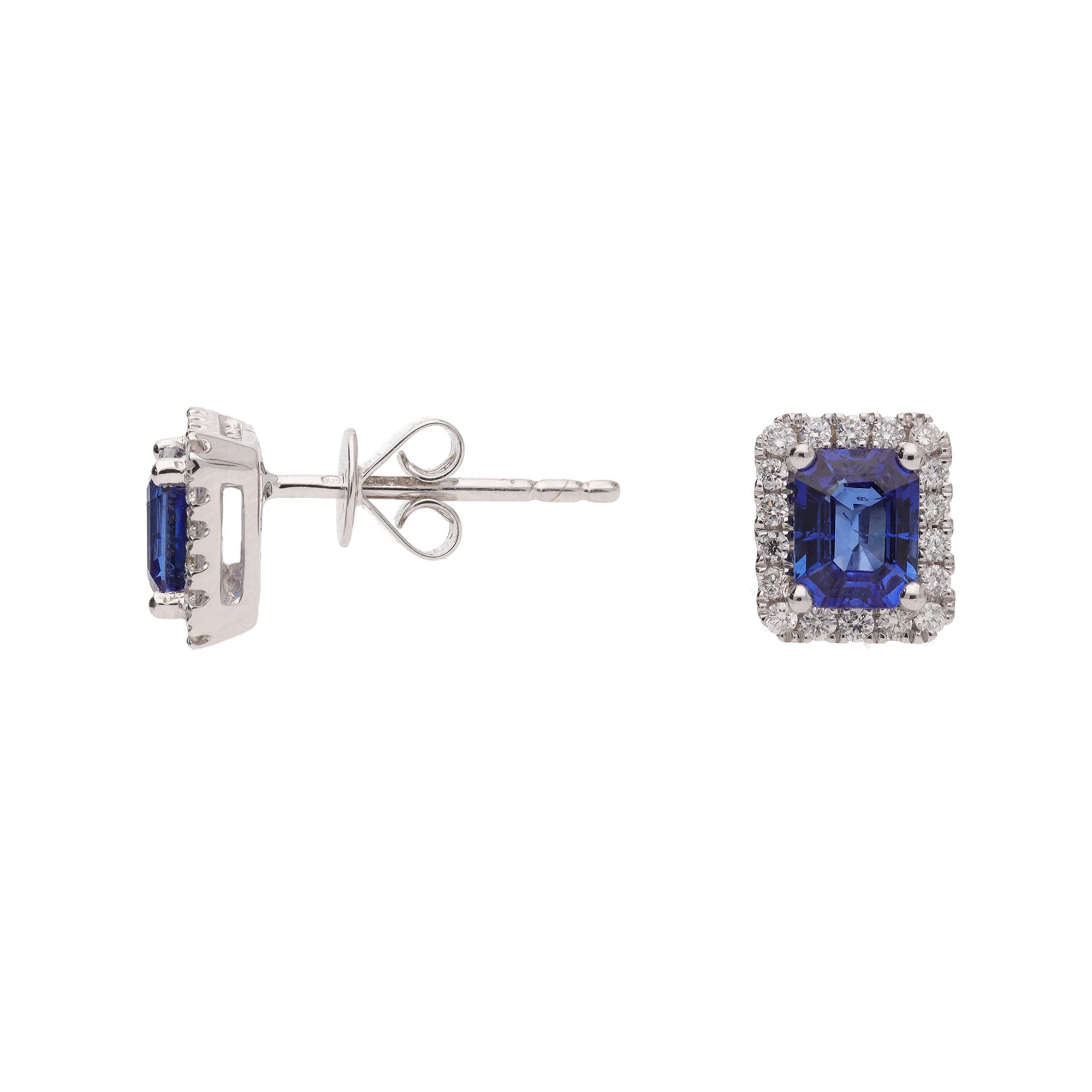 Sapphire and Diamond 18ct White Gold Cluster Stud Earrings - Image 2