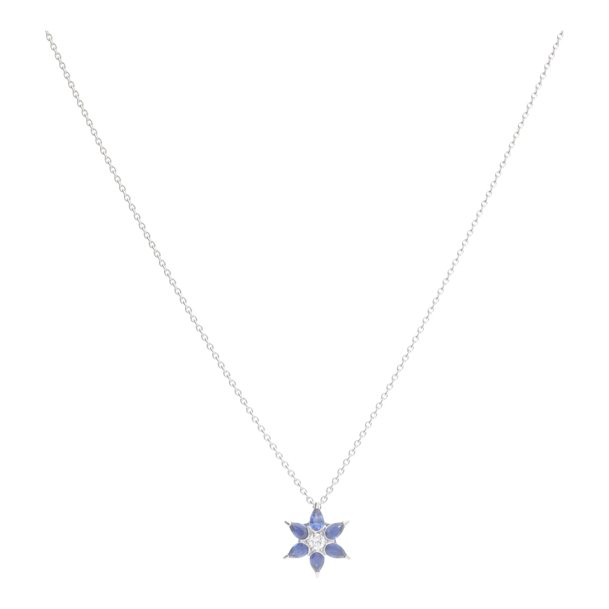 Sapphire and Diamond 18ct White Gold Flower Pendant - Image 2