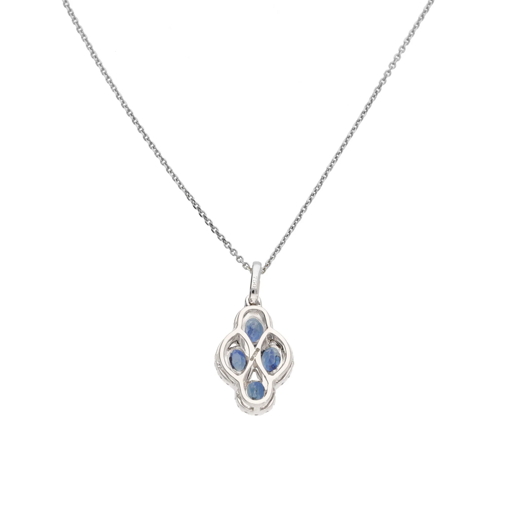 Sapphire and Diamond 18ct White Gold Four Section Cluster Pendant - Image 2
