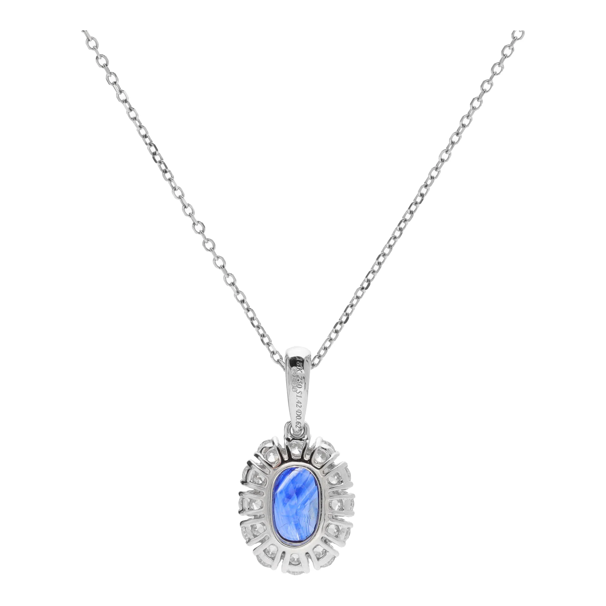 Sapphire and Diamond 18ct White Gold Oval Cluster Drop Necklace - Image 2