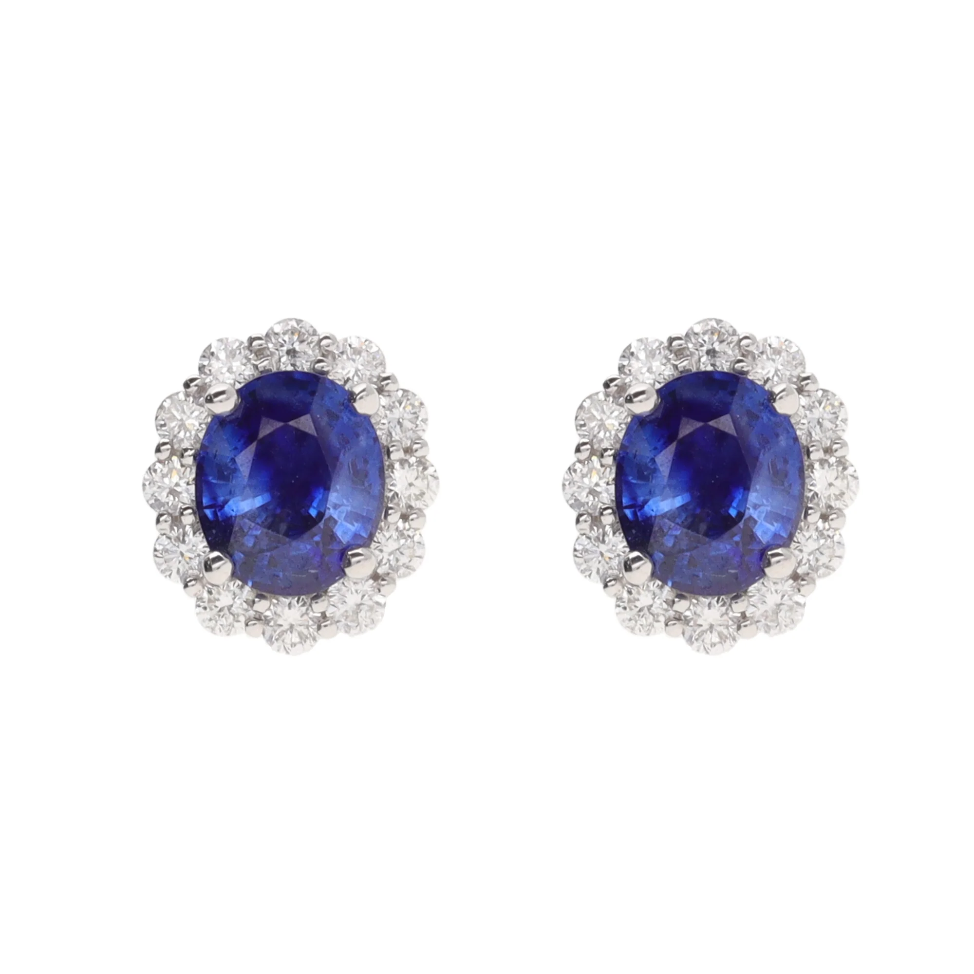 Sapphire and Diamond 18ct White Gold Oval Cluster Stud Earrings