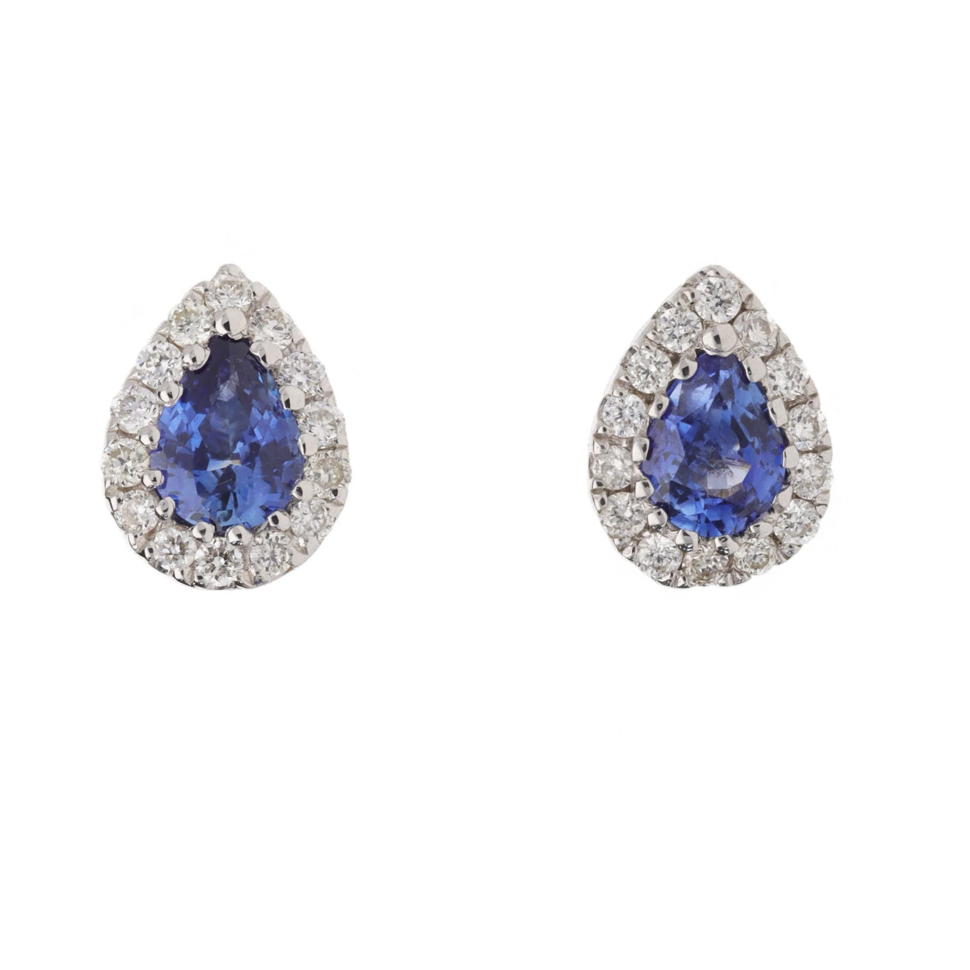 Sapphire and Diamond 18ct White Gold Pear Cluster Stud Earrings - Image 2